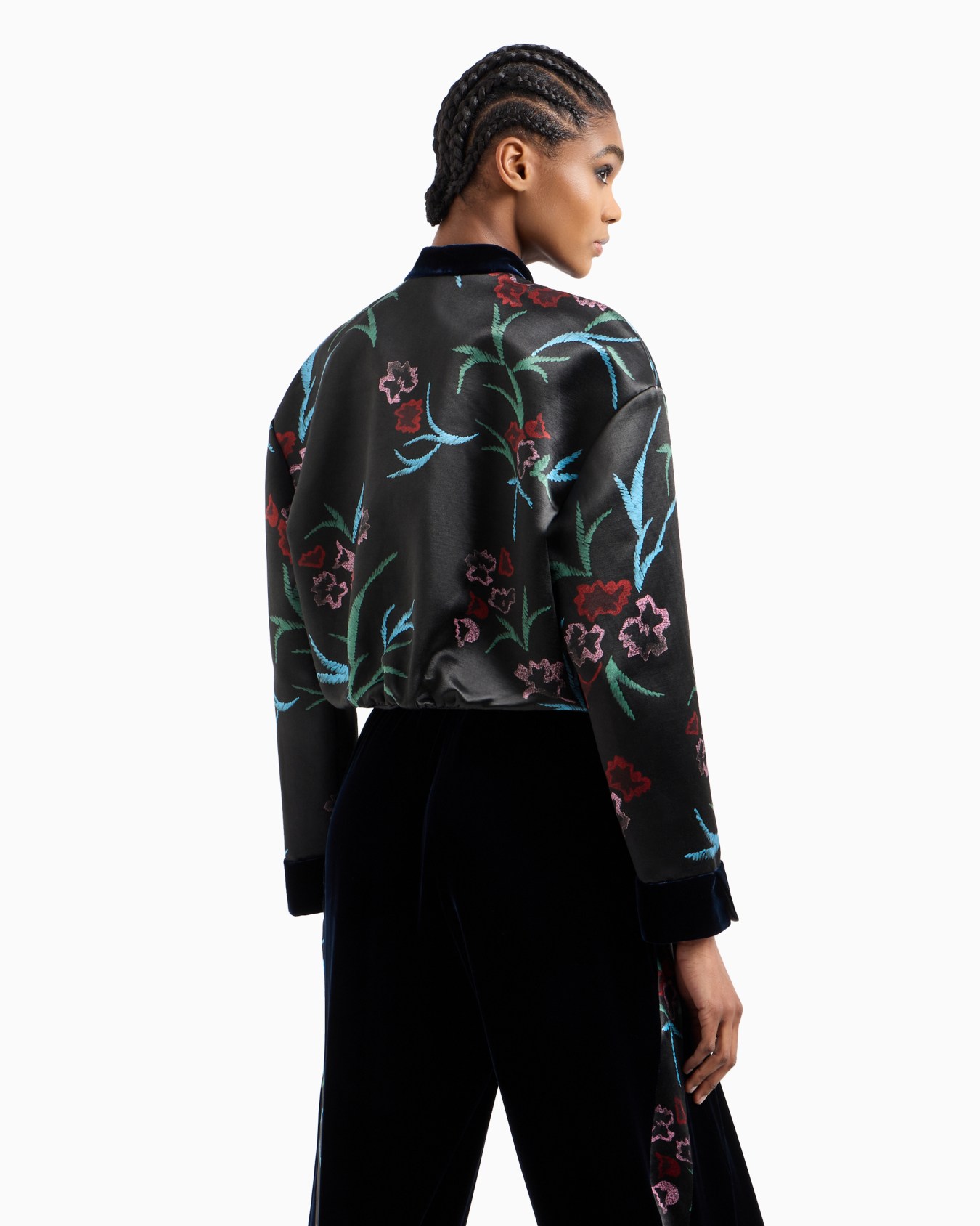 Veste courte en soie et lin à imprimé floral Diapositive 3