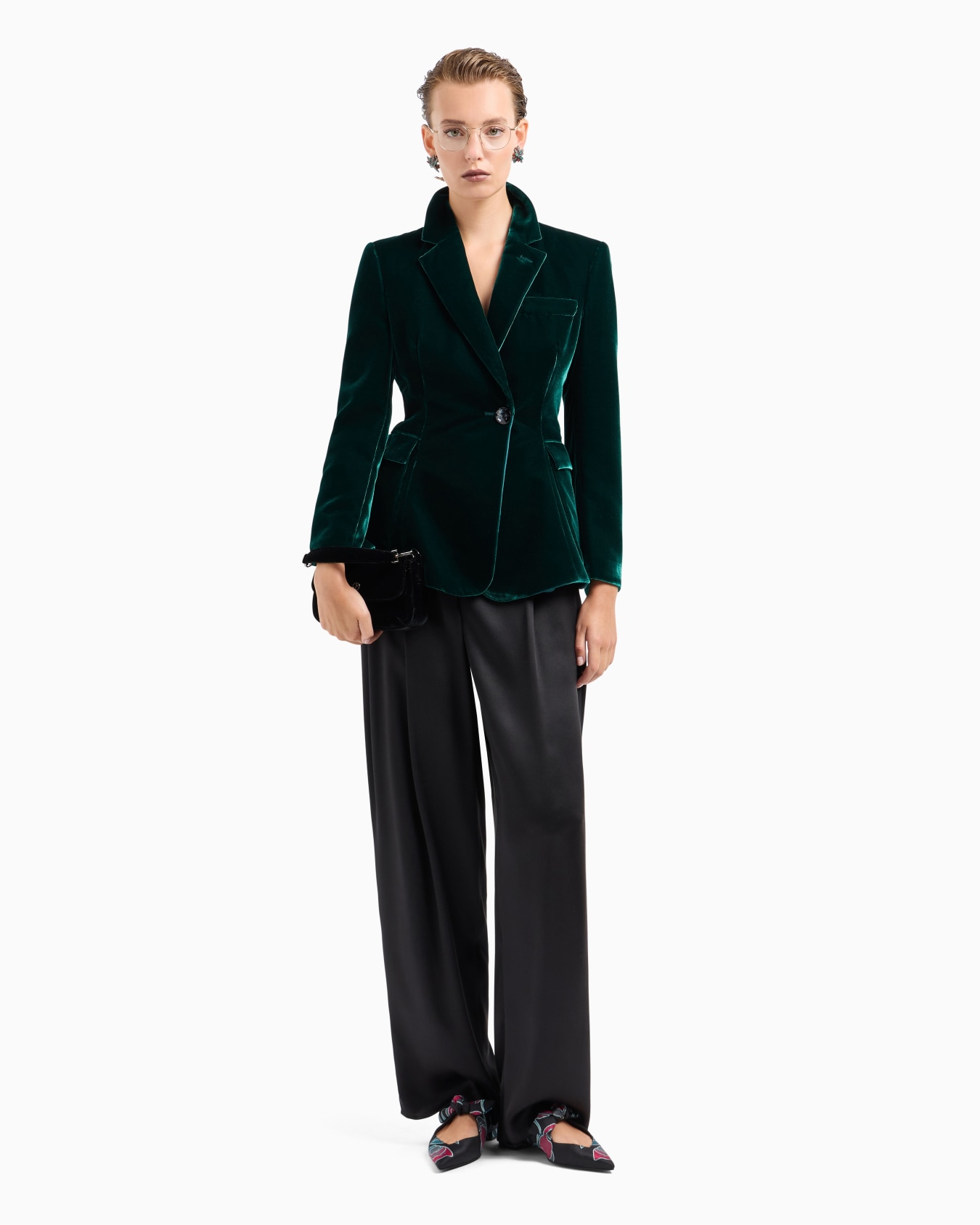 Single-breasted jacket in velvet Slide 3