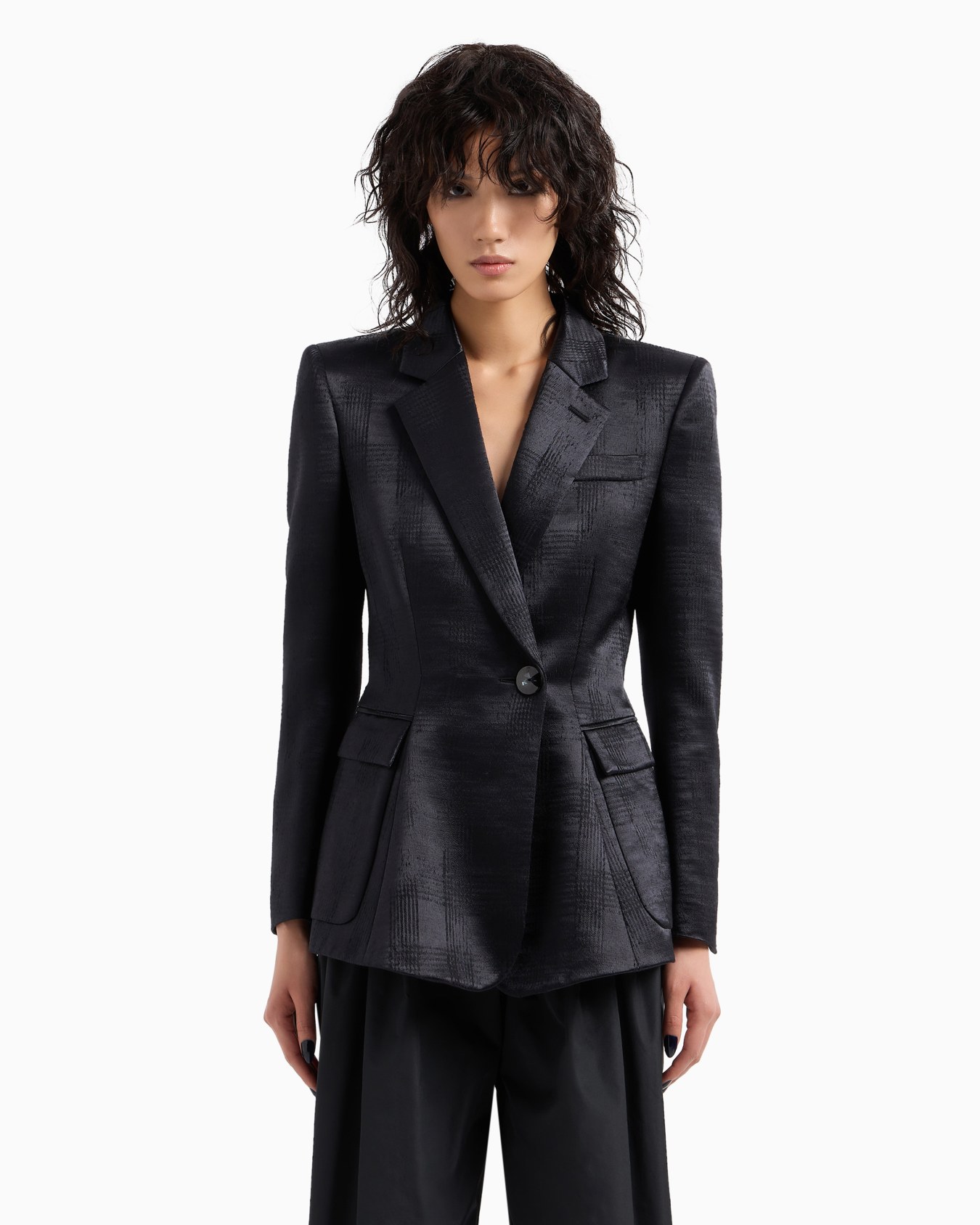 Veste à simple boutonnage en laine fluide motif prince-de-galles Diapositive 1