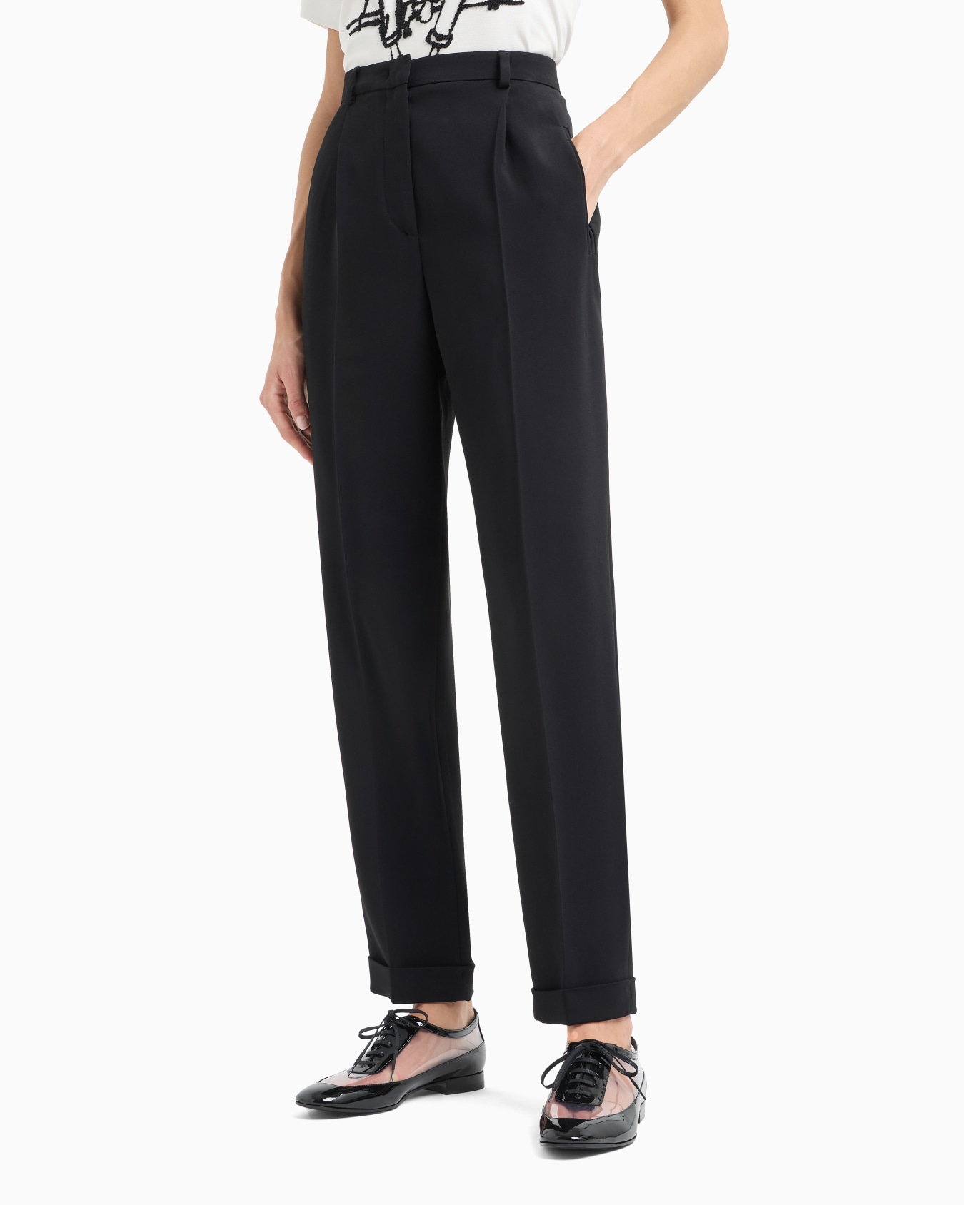 Straight-leg one-pleat trousers in viscose cady Slide 1