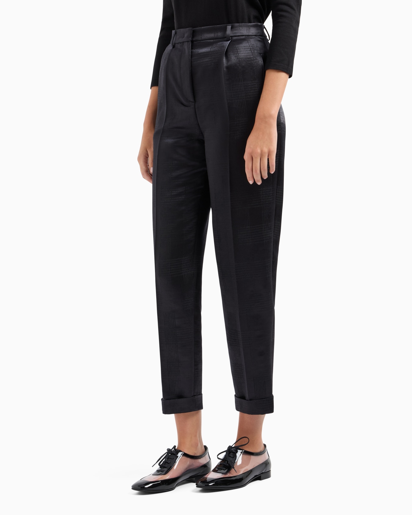 Straight-cut, one-pleat trousers in fluid wool with a Prince of Wales check motif Slide 1