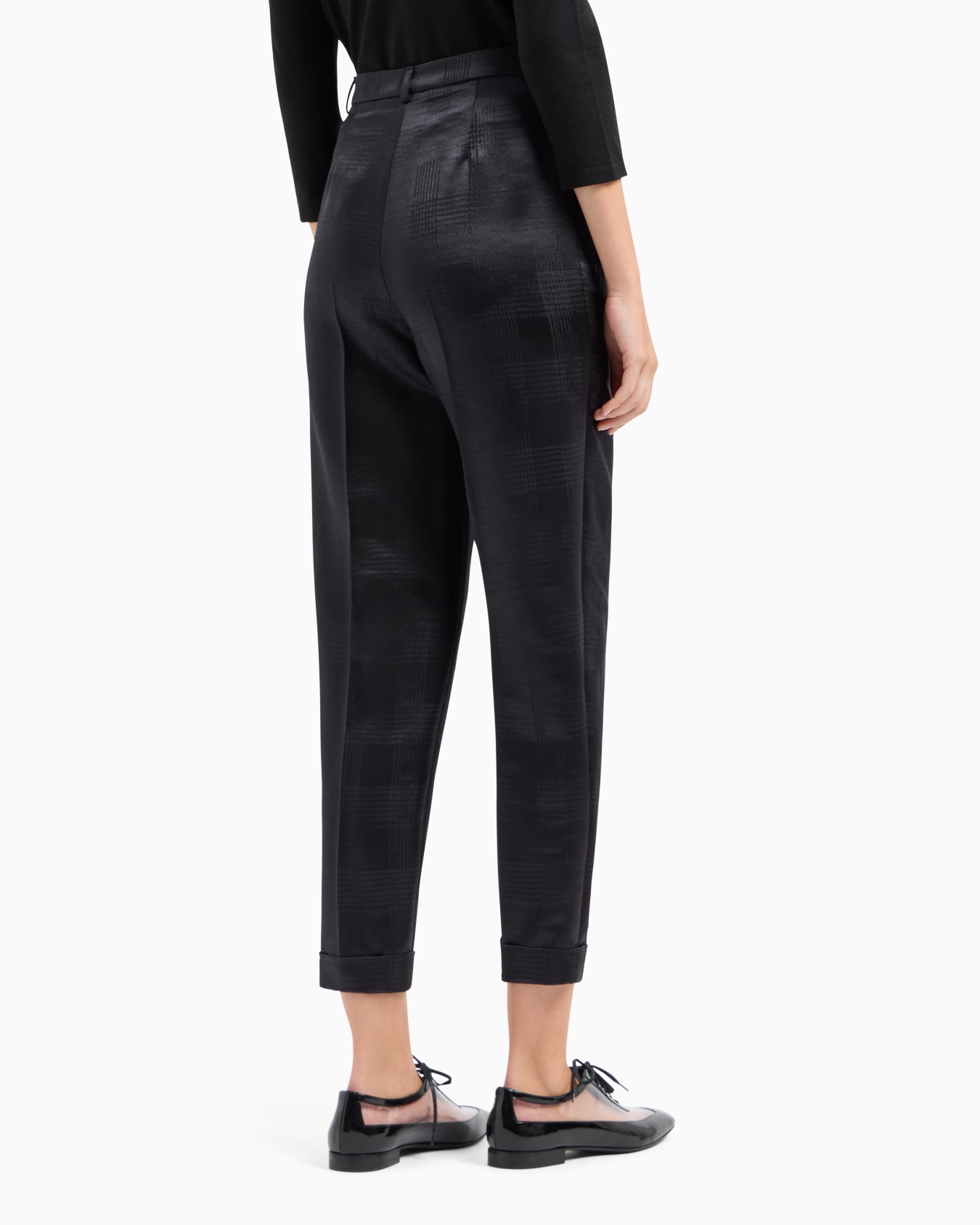 Straight-cut, one-pleat trousers in fluid wool with a Prince of Wales check motif Slide 2