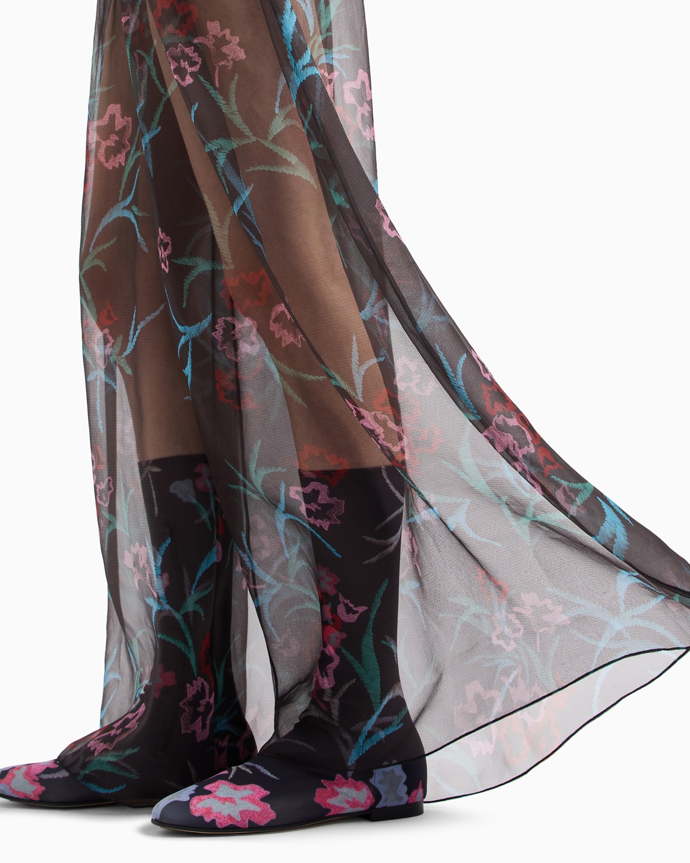 Gonna lunga in organza di seta stampa floreale Slide 5