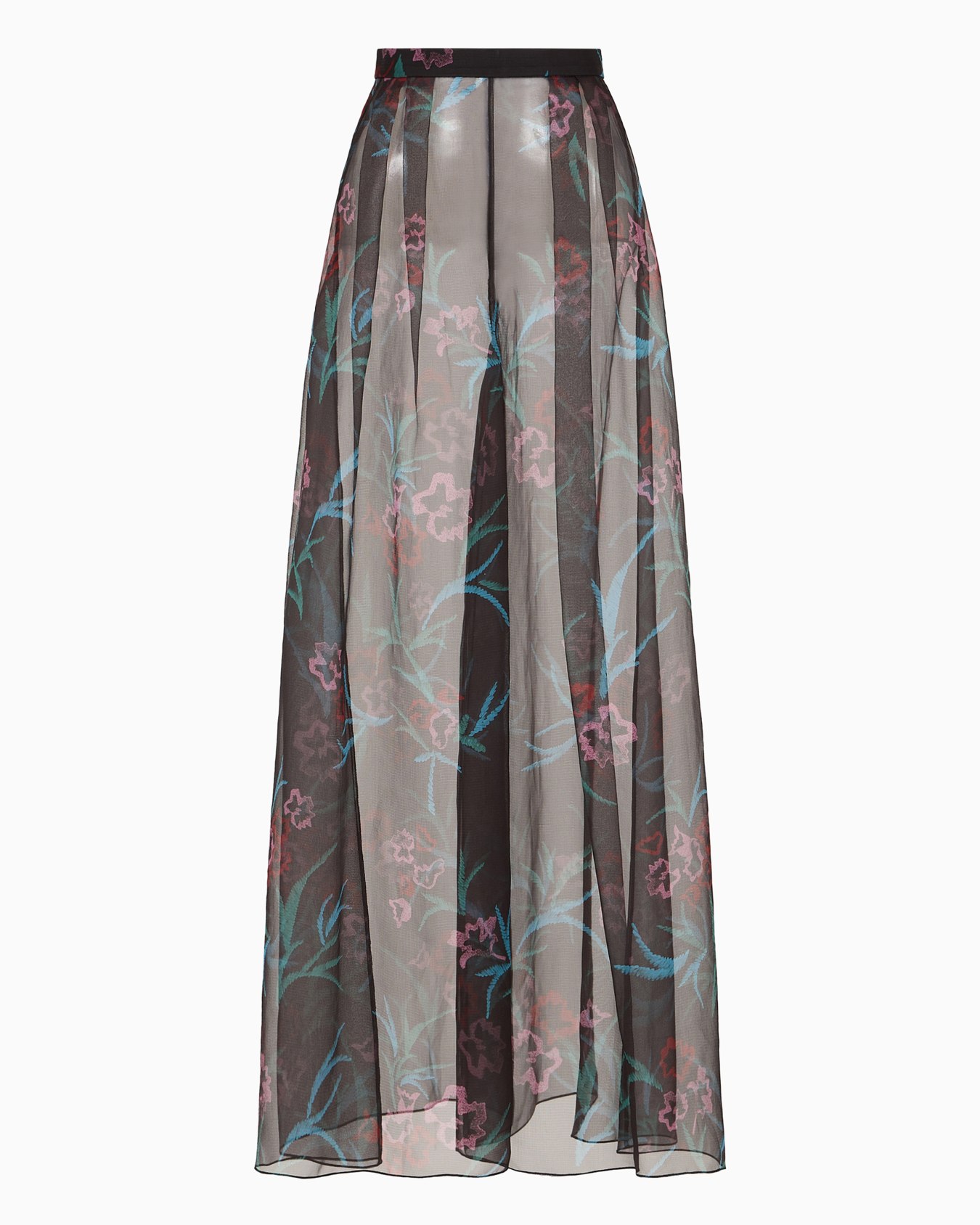 Gonna lunga in organza di seta stampa floreale Slide 0