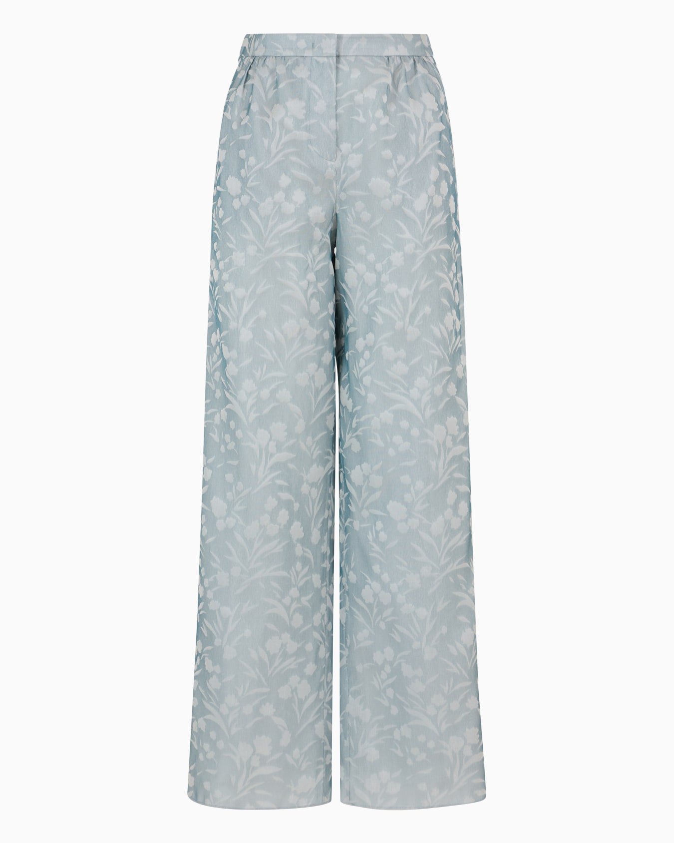 Pantalon large en soie jacquard fleurie Diapositive 0