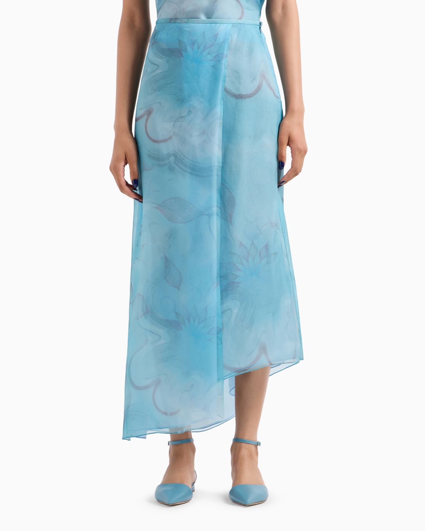 Asymmetrischer Rock aus Seidenorganza mit Blumen-Print Folie 2