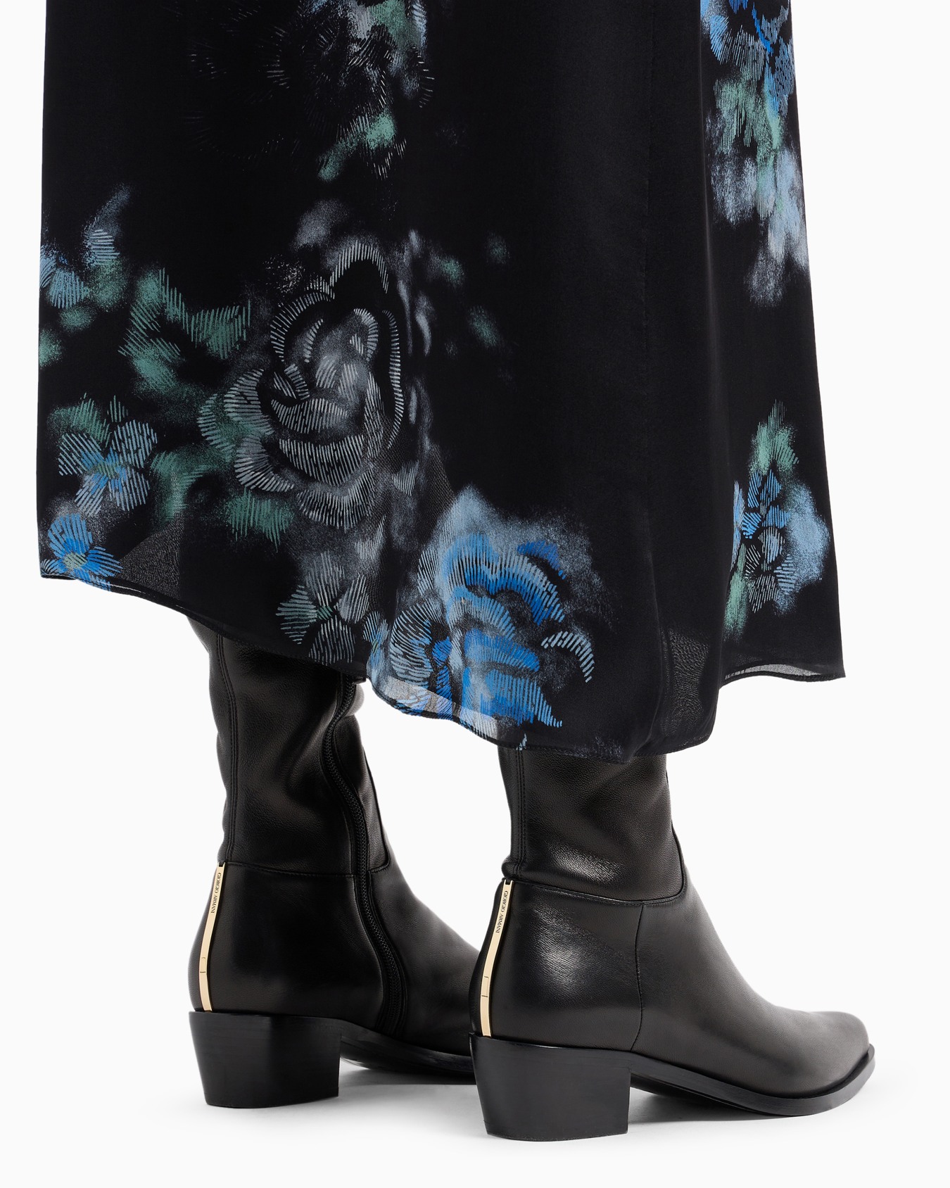 Silk charmeuse organza asymmetric skirt with a floral print Slide 5