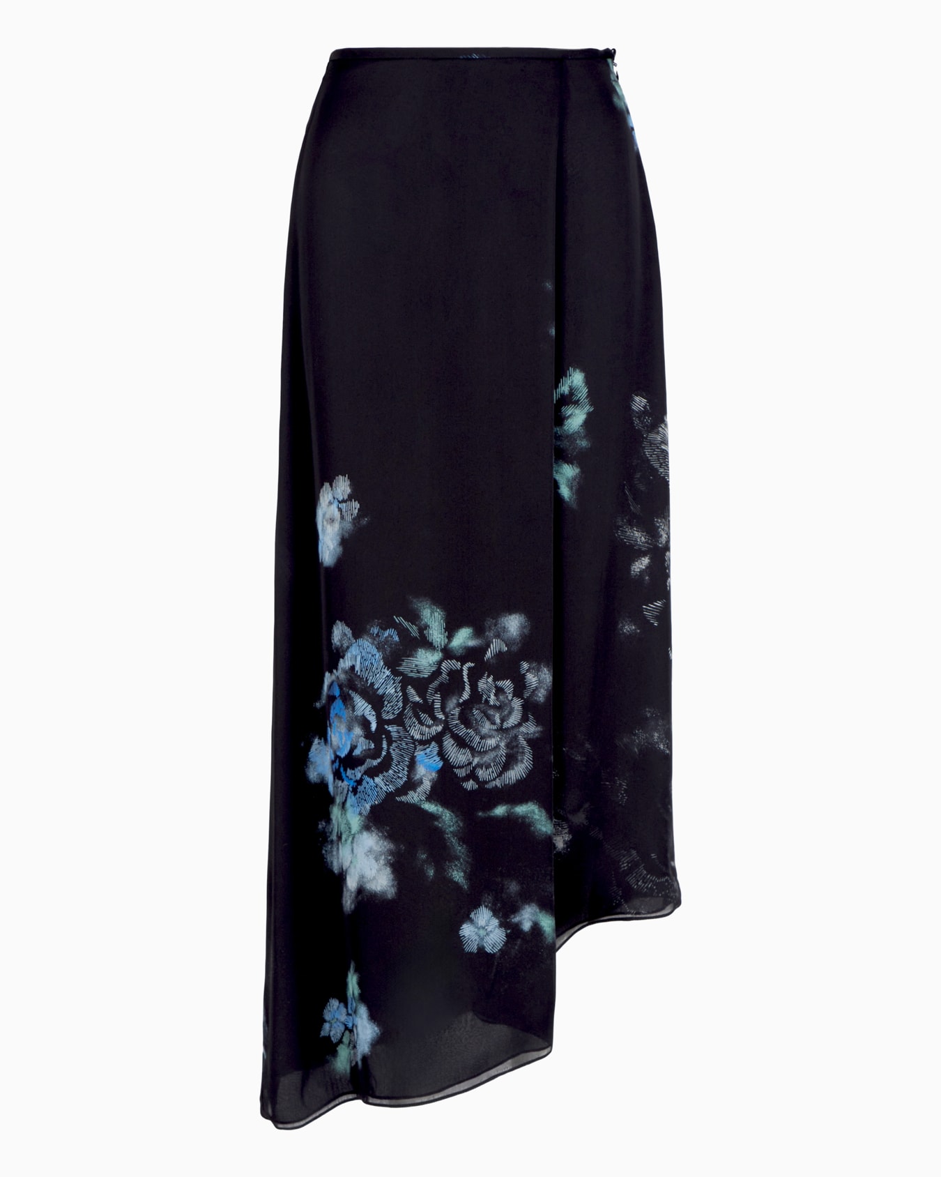Silk charmeuse organza asymmetric skirt with a floral print Slide 0