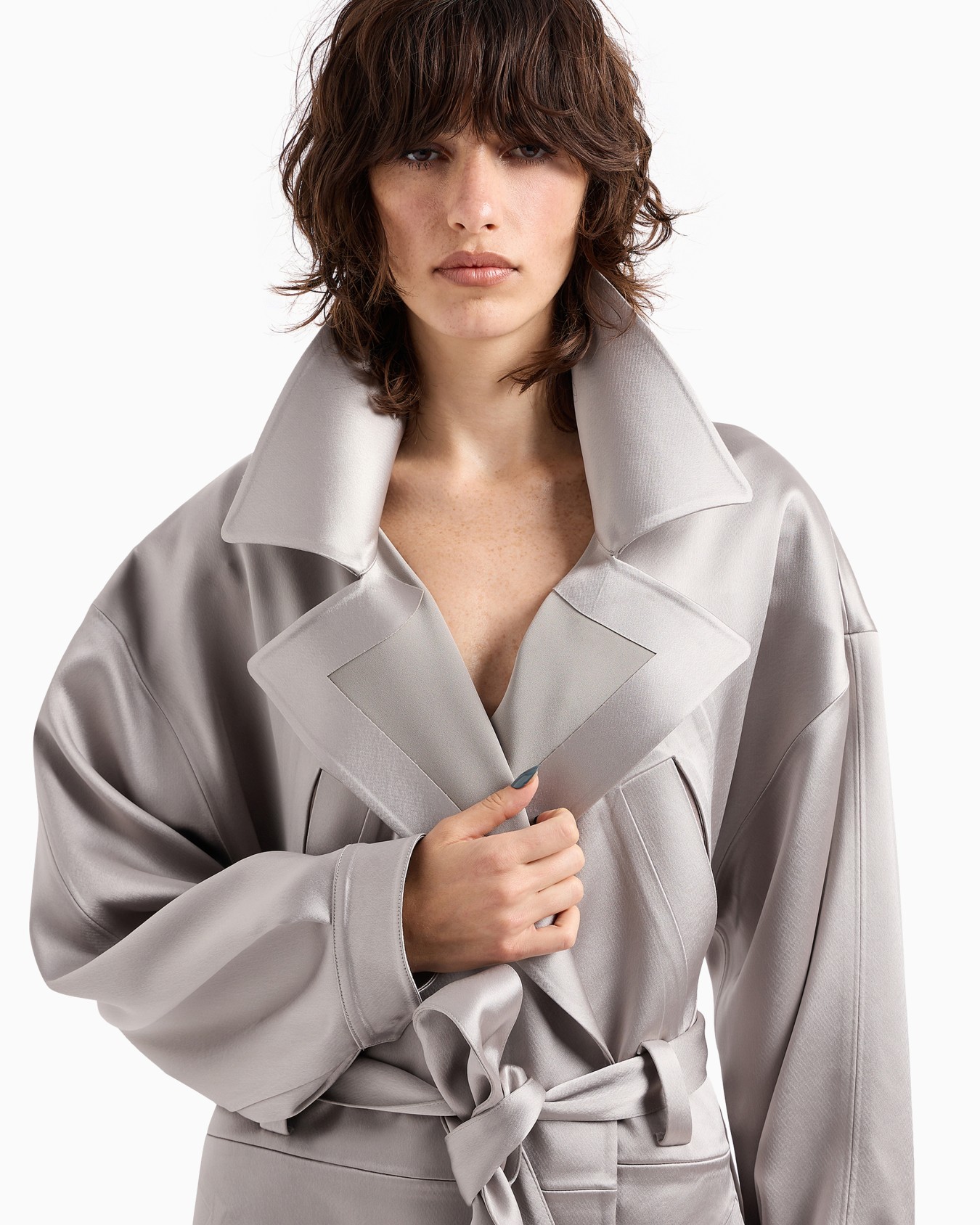 Technical duchess satin trench coat Slide 5