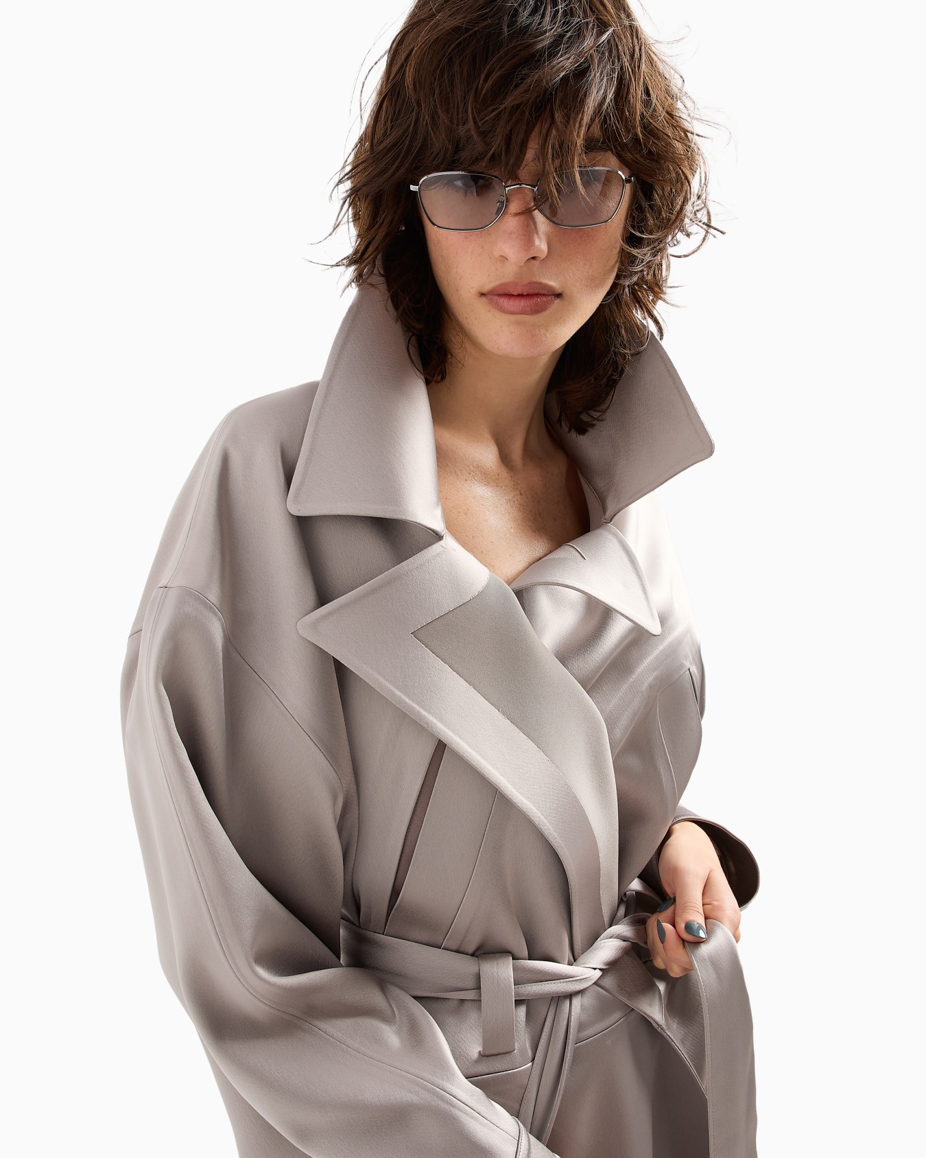 Technical duchess satin trench coat Slide 6