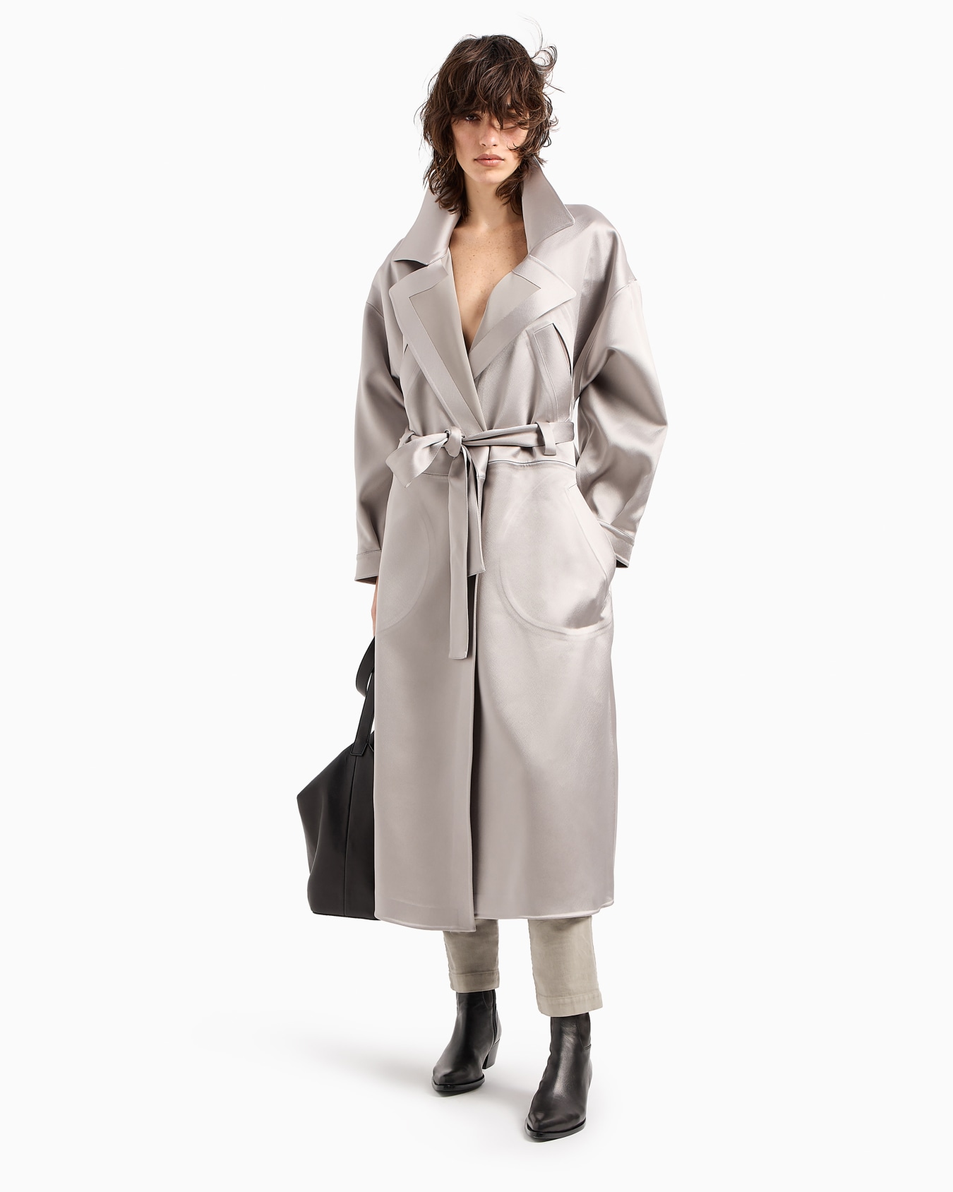 Technical duchess satin trench coat Slide 4