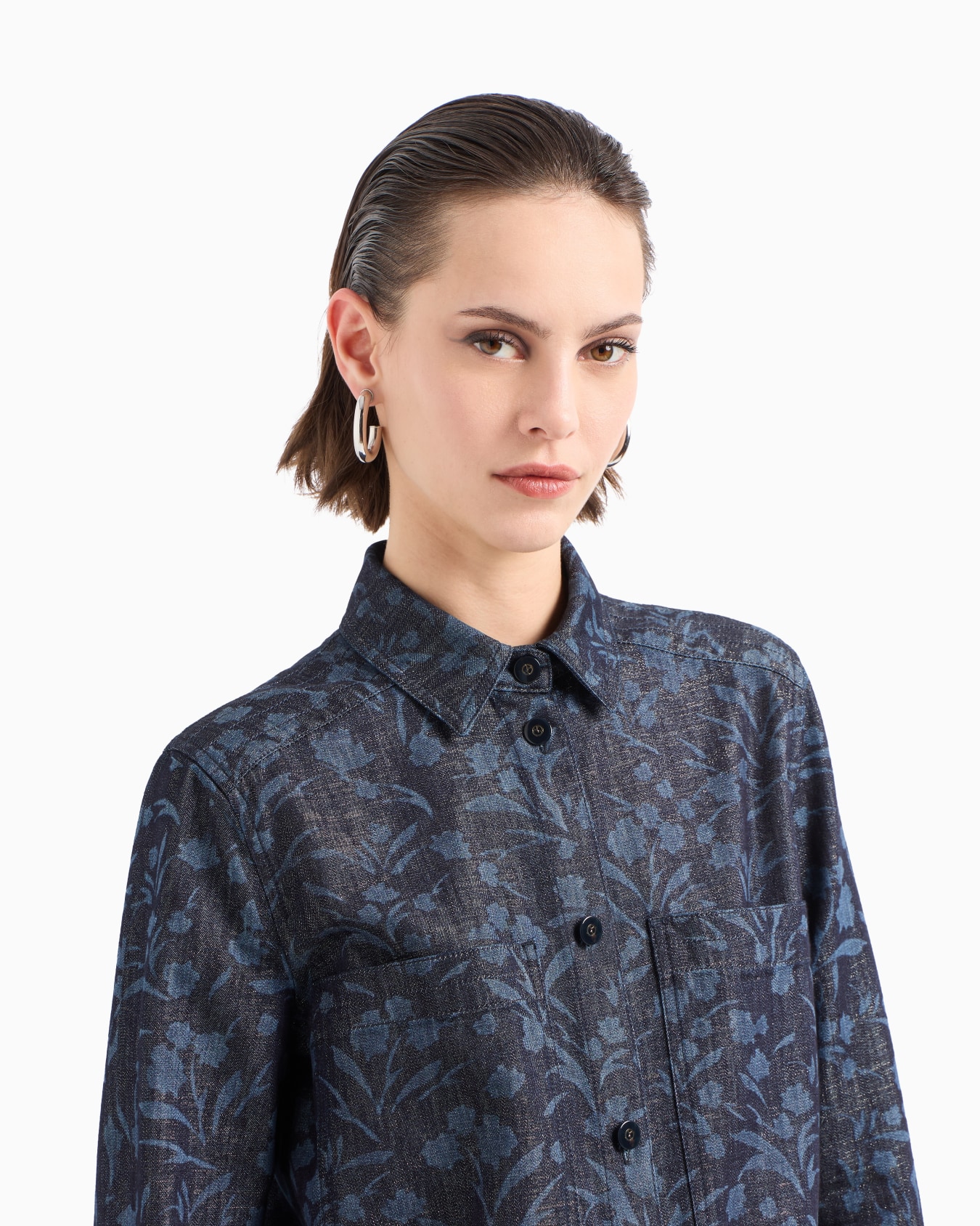 Denim Collection Camicia in denim di cotone, viscosa e lurex con motivo floreale Slide 4