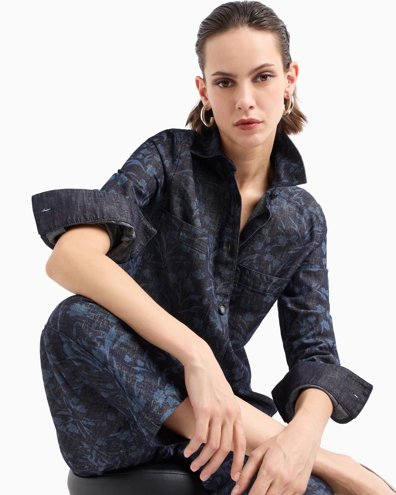 Denim Collection Camicia in denim di cotone, viscosa e lurex con motivo floreale Slide 5