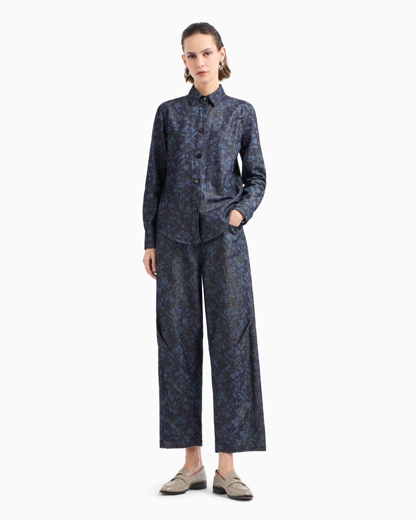 Denim Collection Camicia in denim di cotone, viscosa e lurex con motivo floreale Slide 3