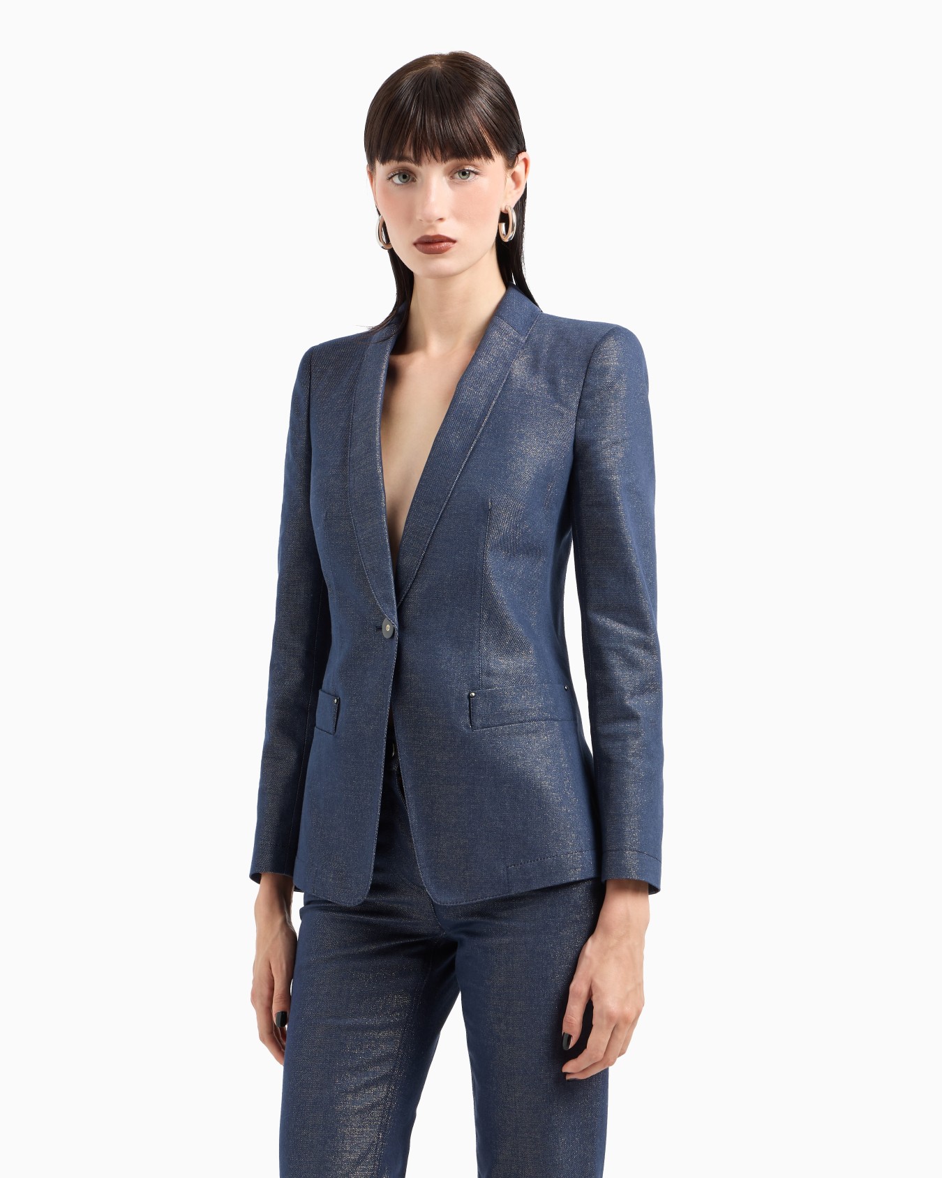 Denim Collection single-breasted jacket in cotton, viscose and lurex denim Slide 1