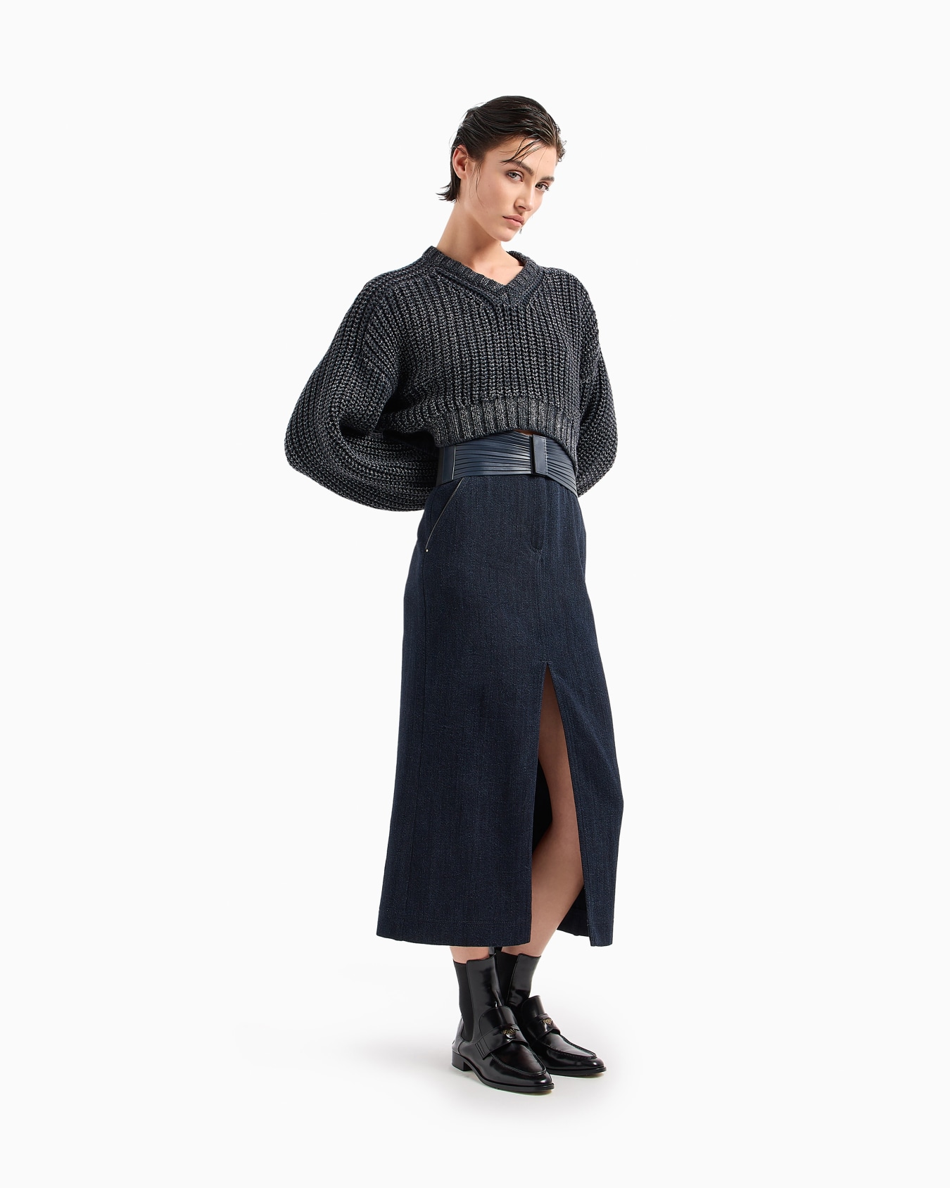 Denim Collection midi skirt in cotton and wool denim Slide 2