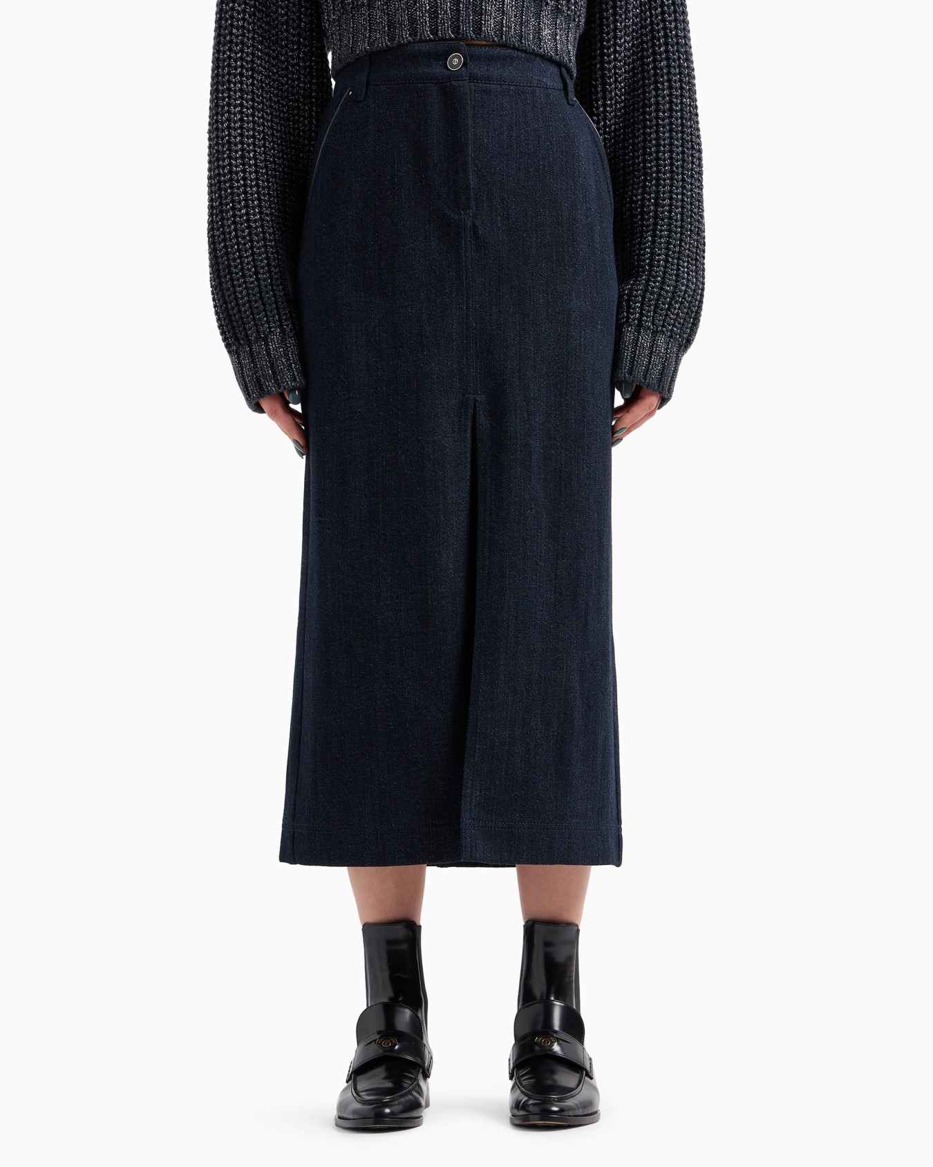 Denim Collection midi skirt in cotton and wool denim Slide 4