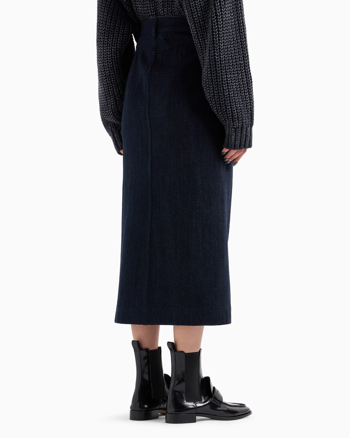 Denim Collection midi skirt in cotton and wool denim Slide 3