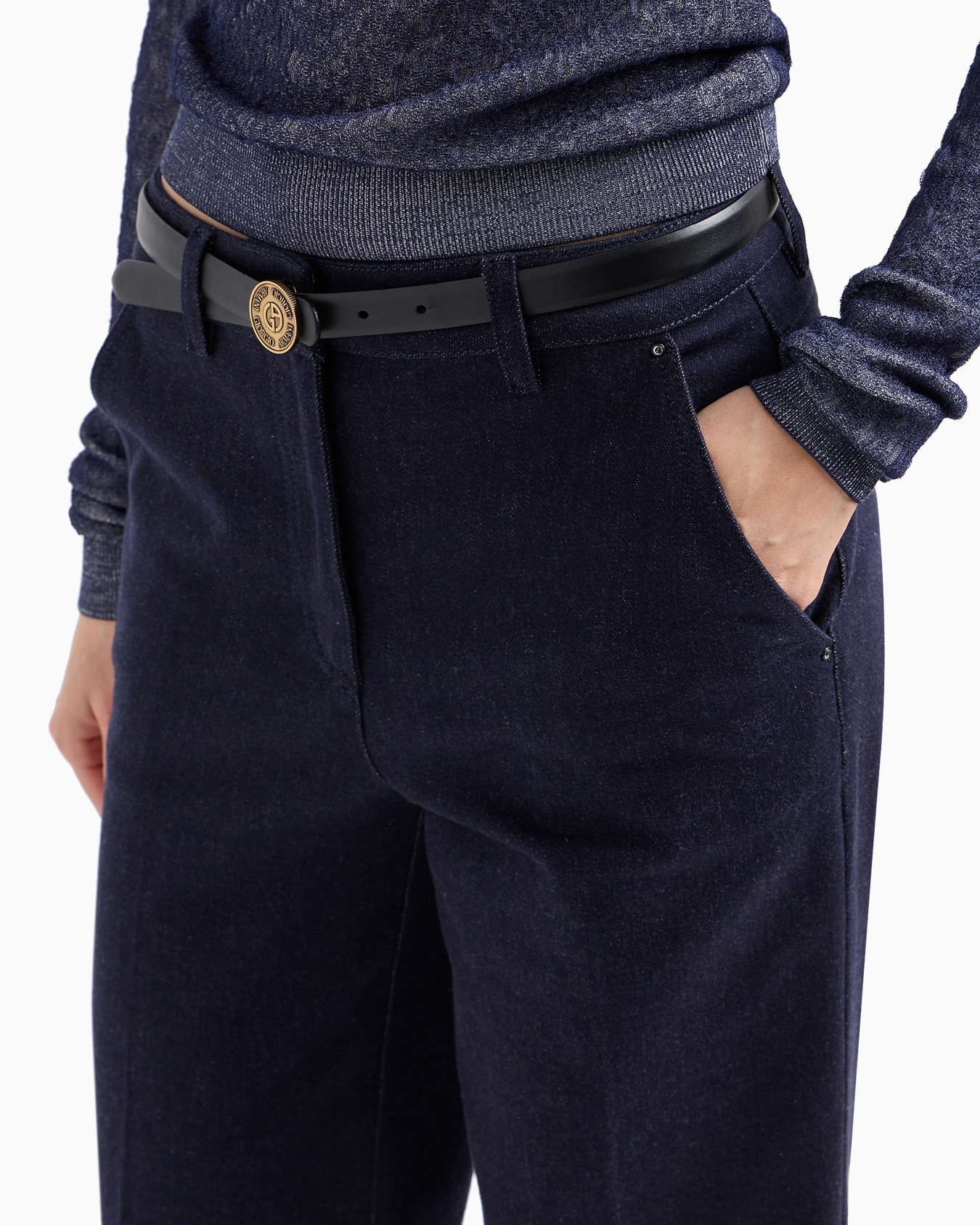 Denim Collection palazzo-style five-pocket trousers in stretch denim Slide 4