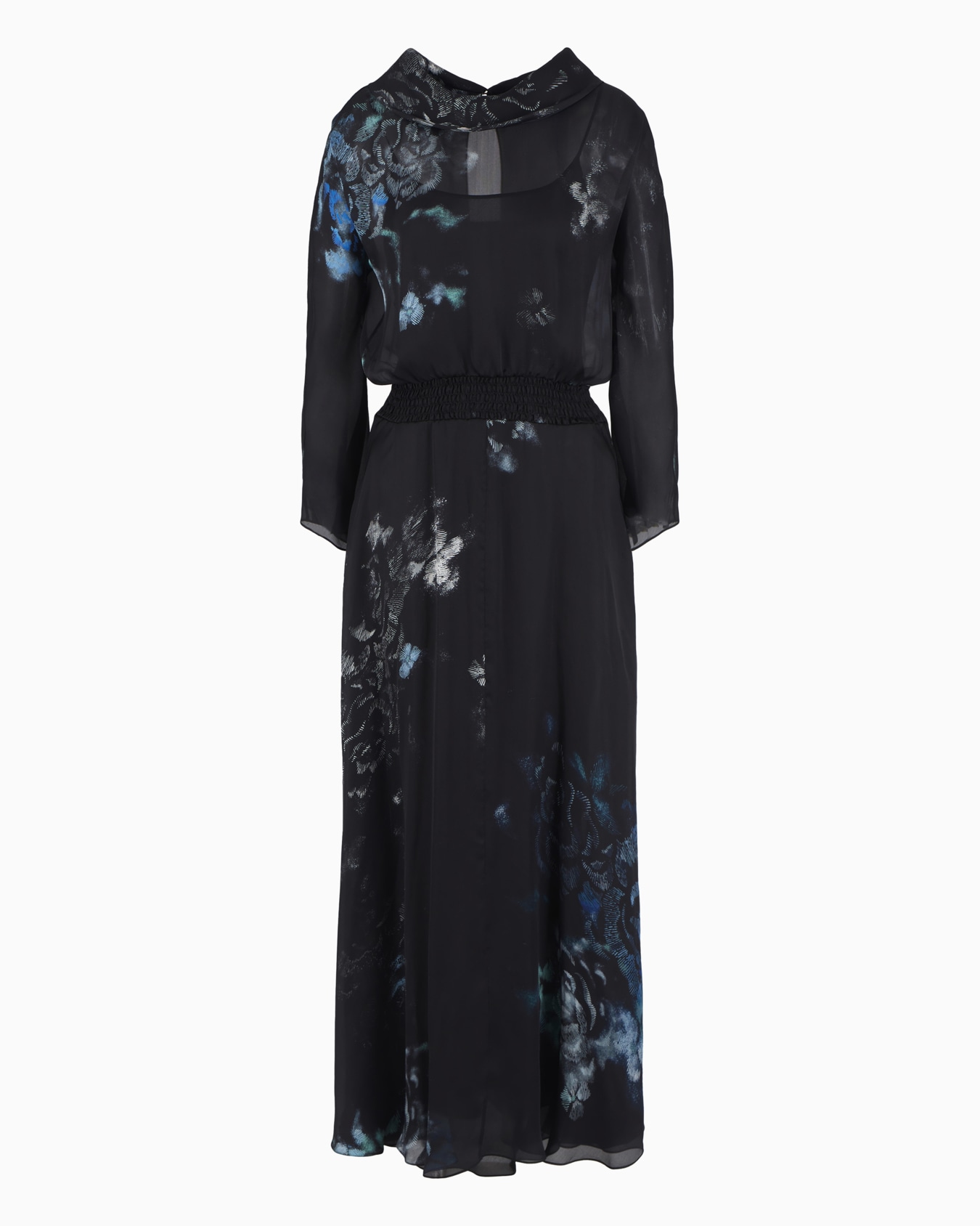 Silk charmeuse long dress in a floral print Slide 0
