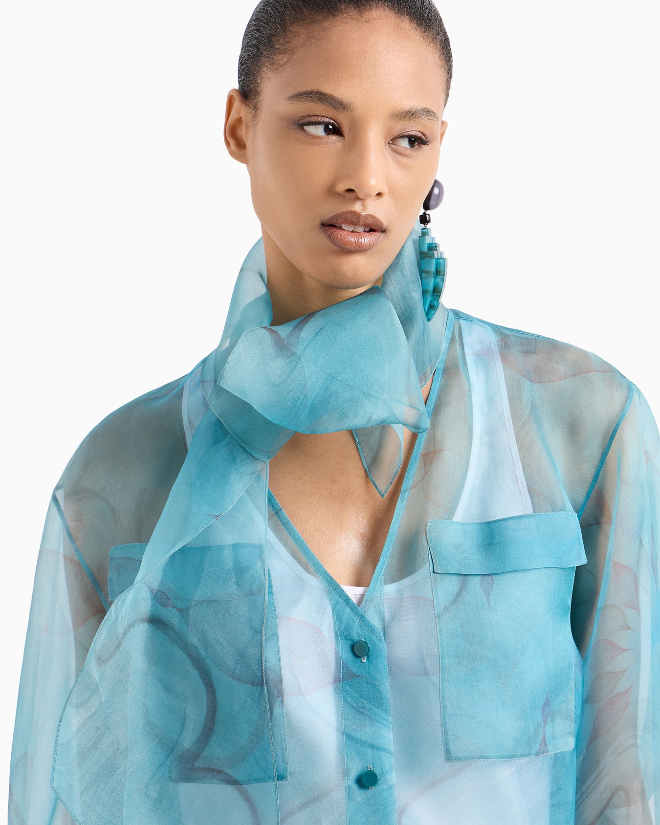 Camicia in organza di seta stampa floreale Slide 5