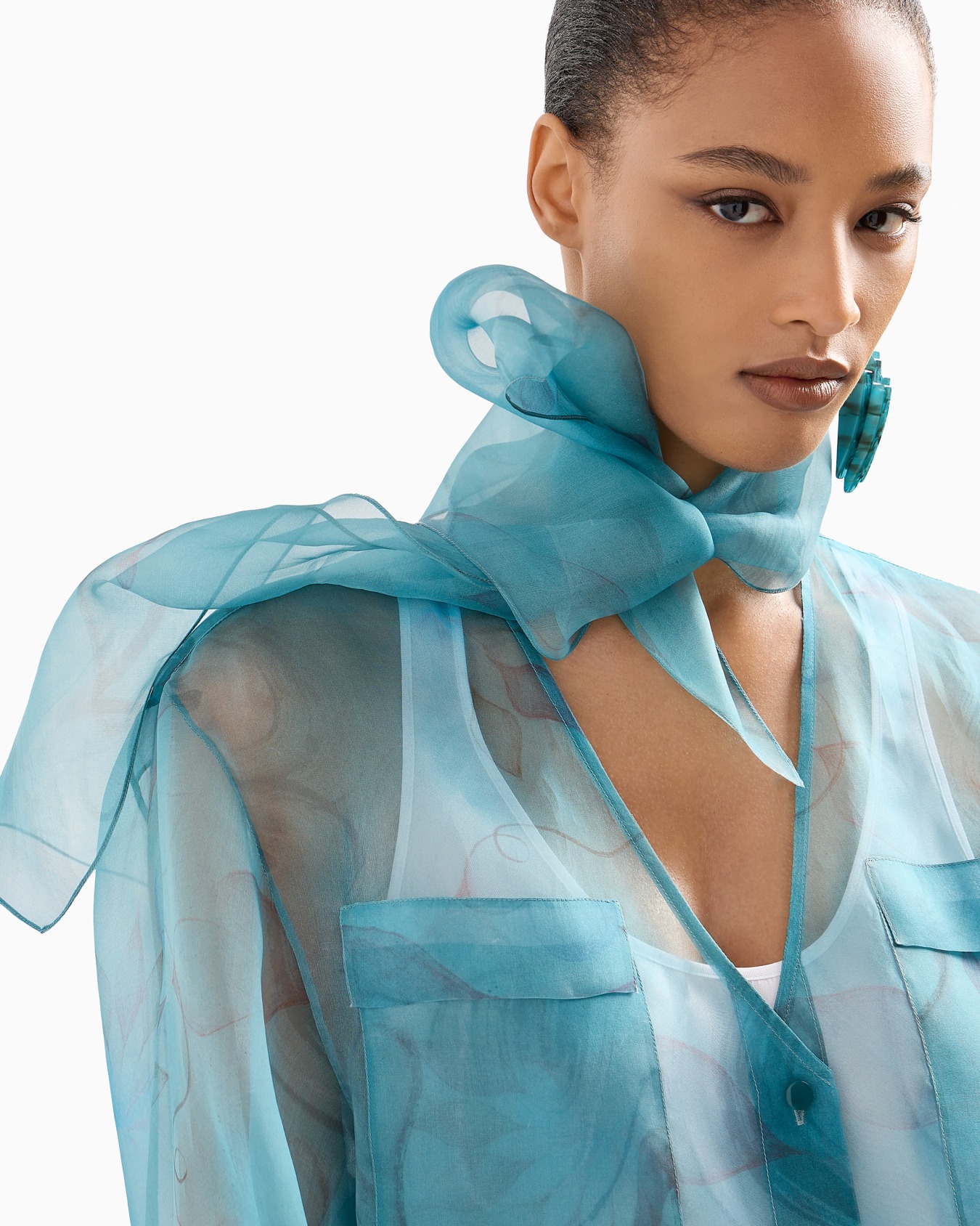 Camicia in organza di seta stampa floreale Slide 6