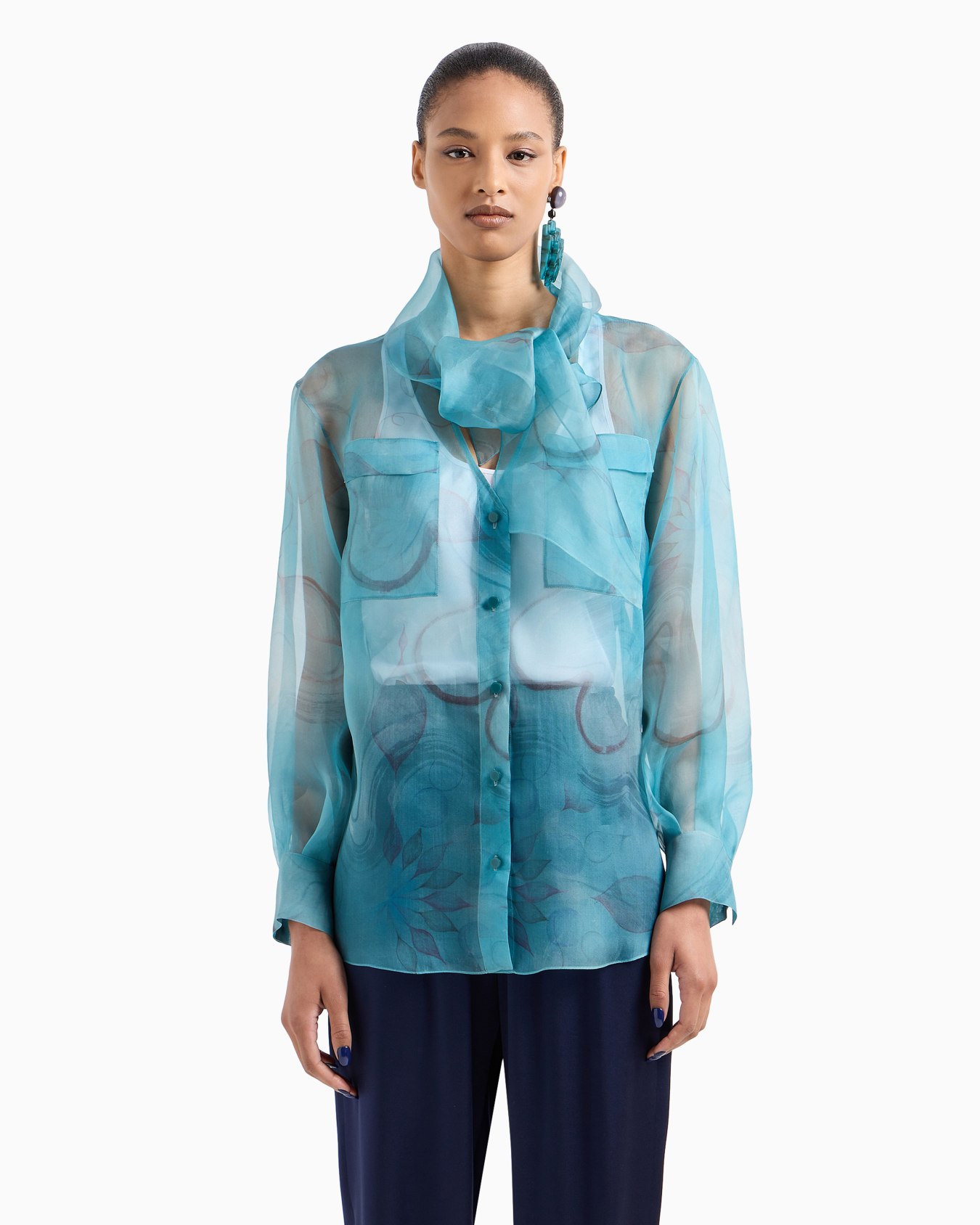 Camicia in organza di seta stampa floreale Slide 2