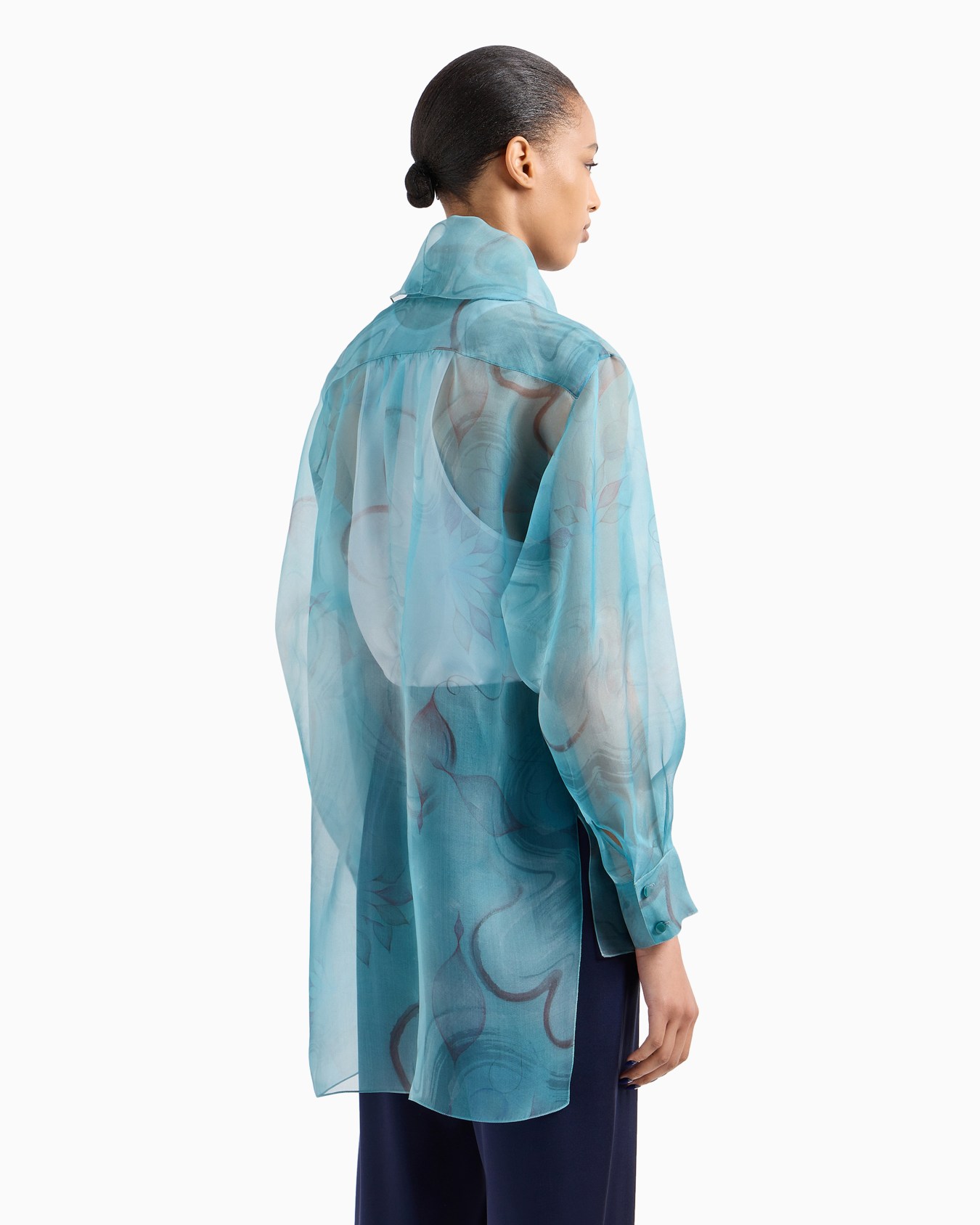 Camicia in organza di seta stampa floreale Slide 3