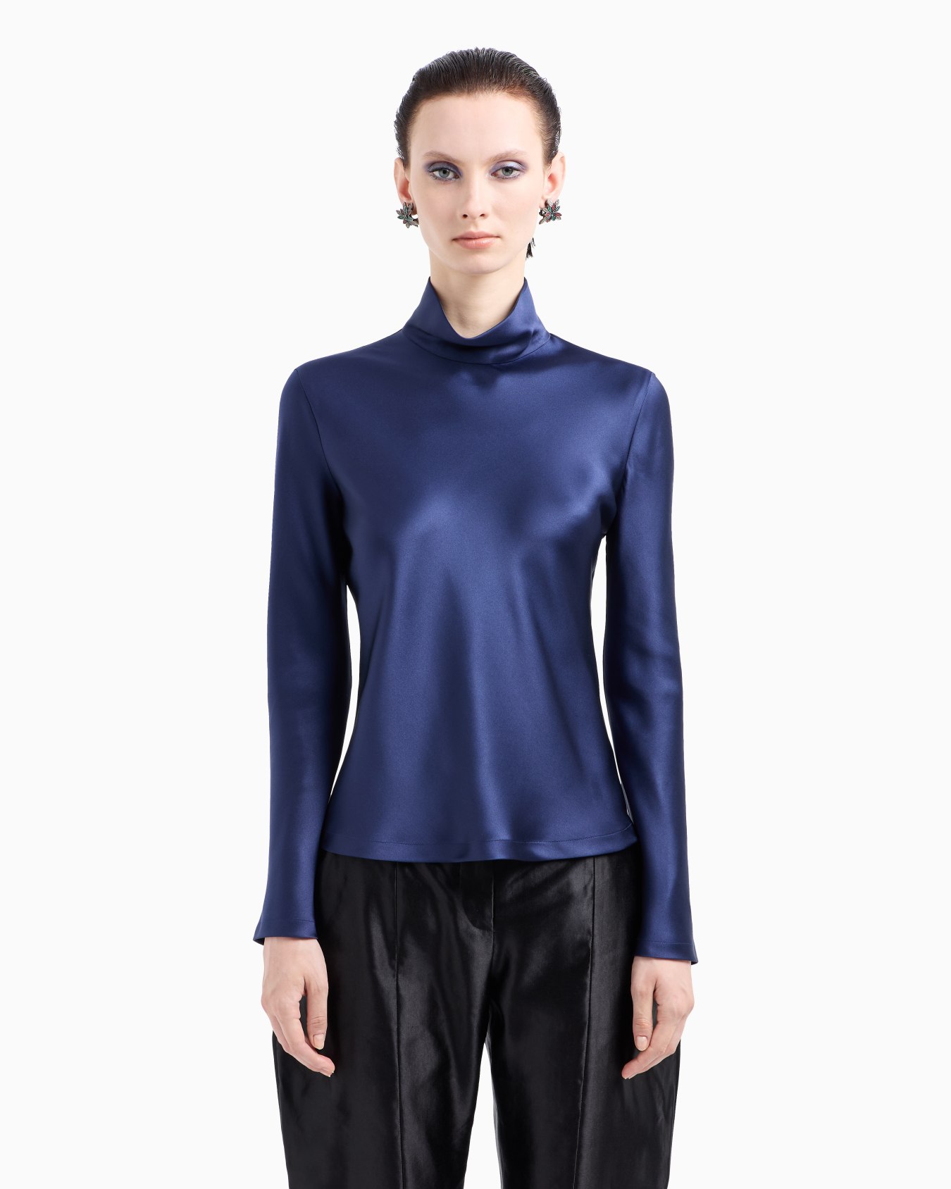 Long-sleeved blouse in silk double satin Slide 1