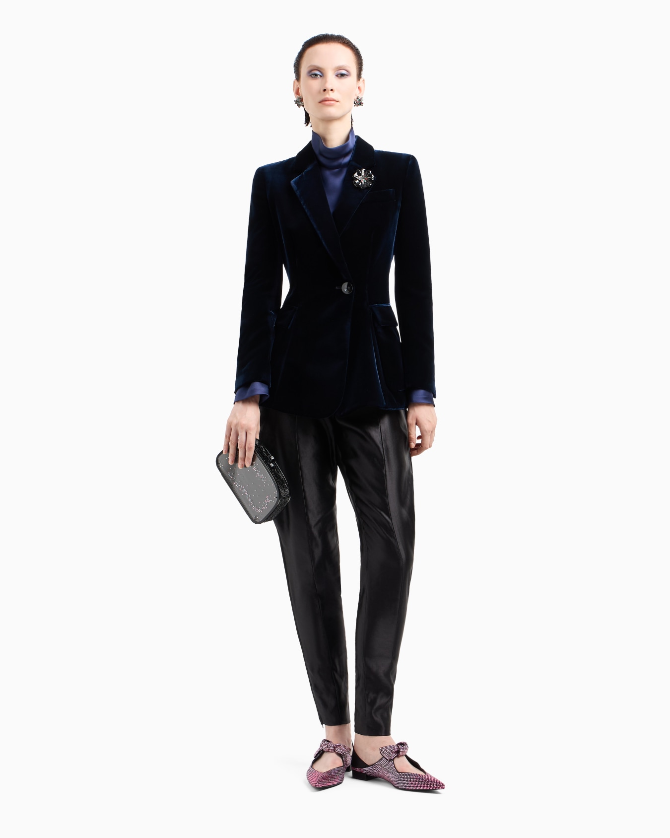 Long-sleeved blouse in silk double satin Slide 3