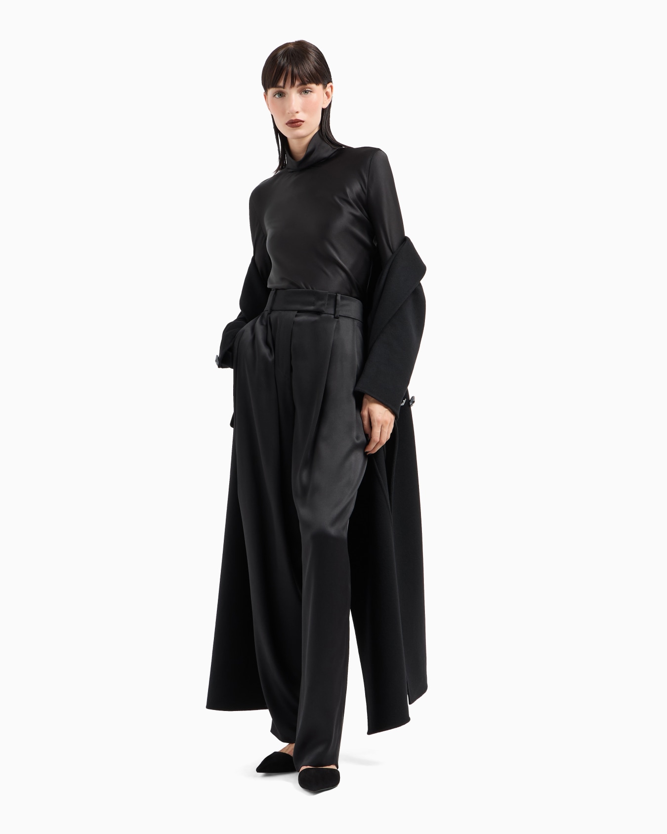 Long-sleeved blouse in silk double satin Slide 3