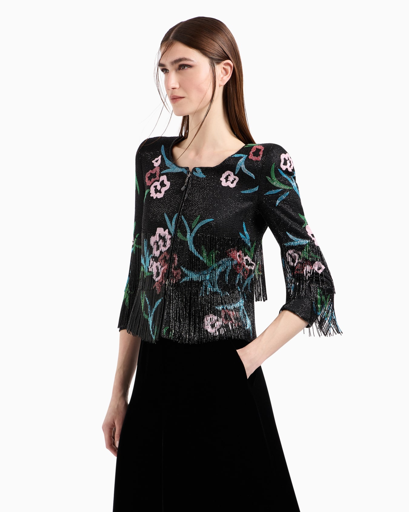 Silk-organza jacket with floral embroidery Slide 3