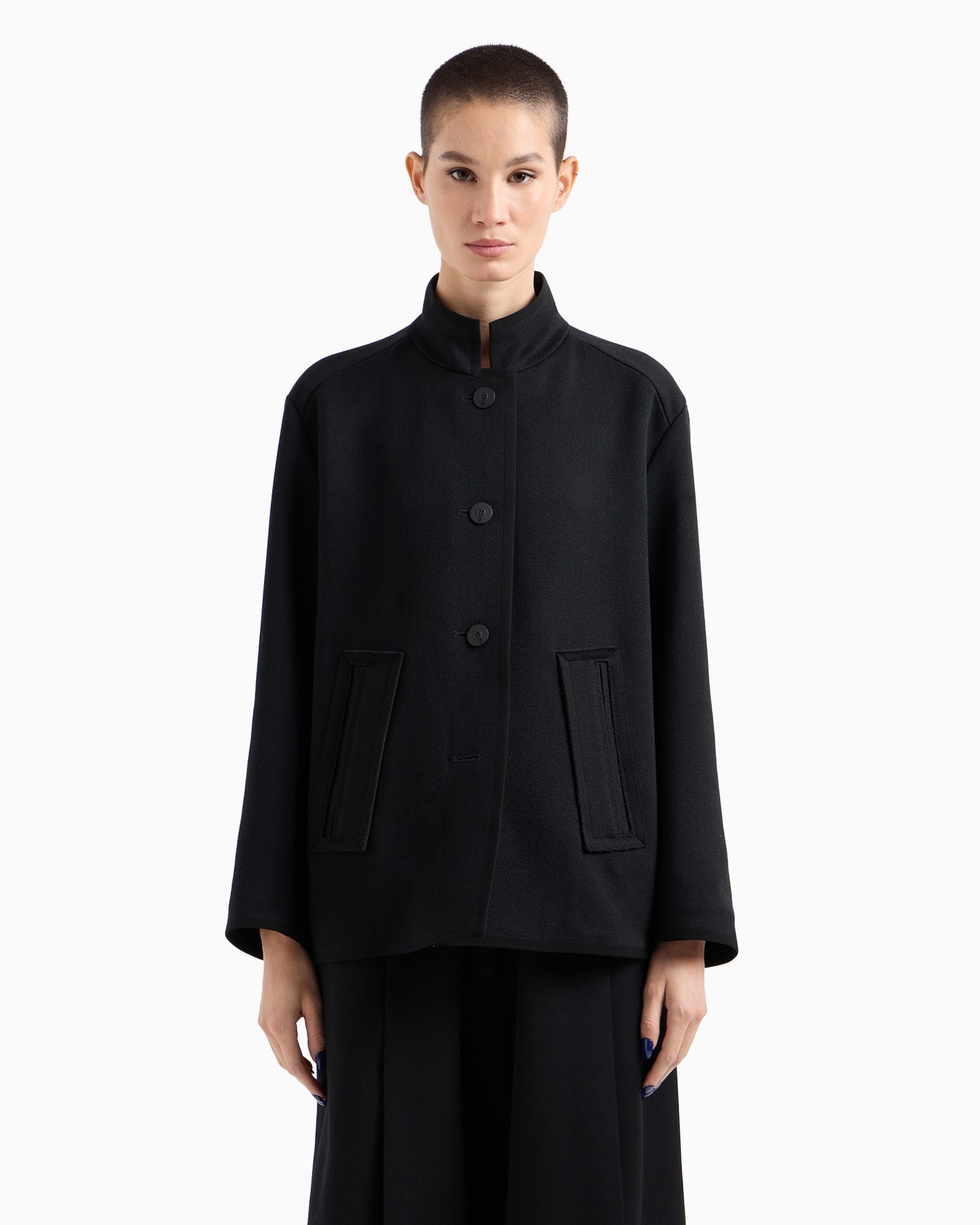 Single-breasted wool-blend cropped pea coat Slide 1