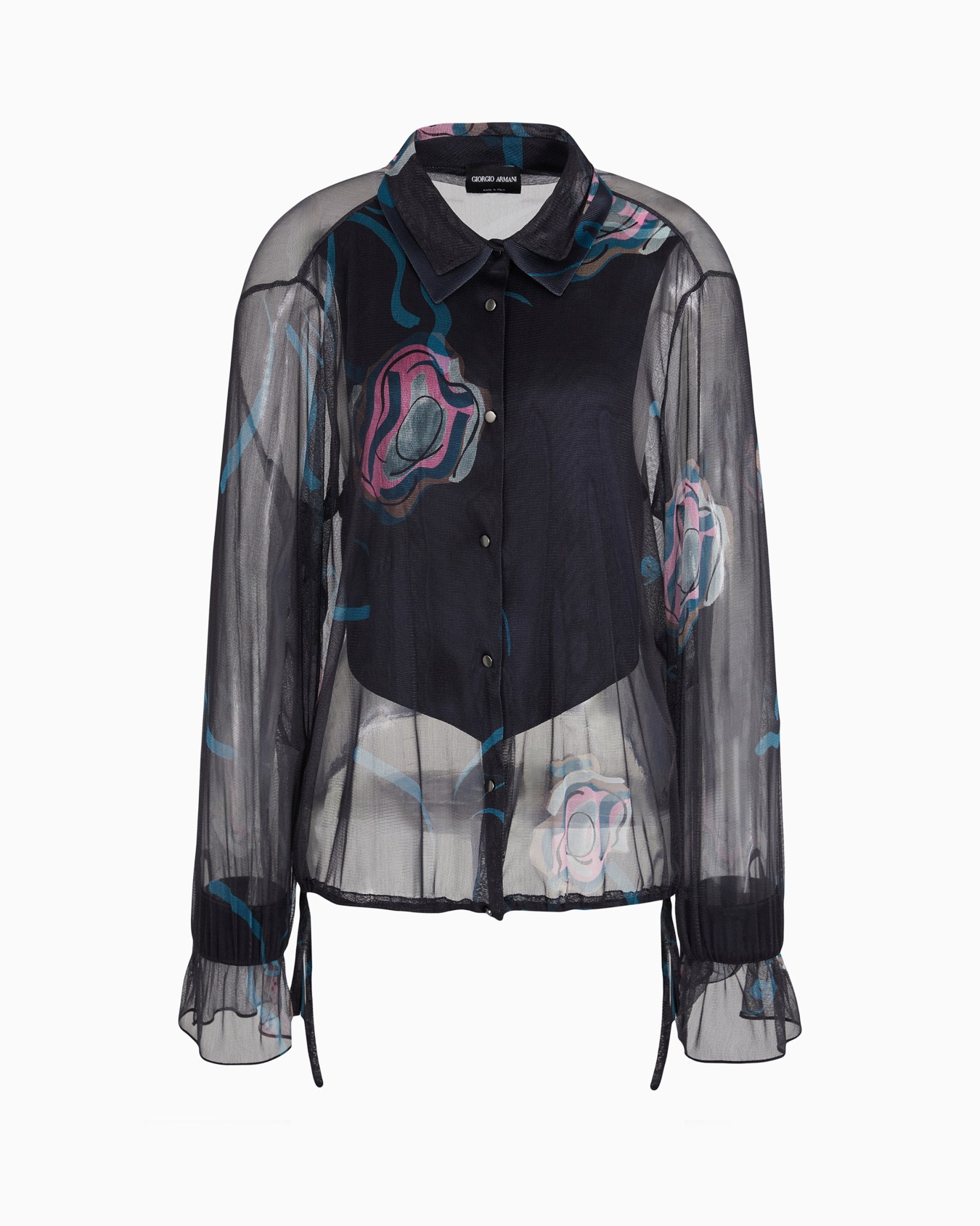 Printed silk shirt with plastron Slide 0
