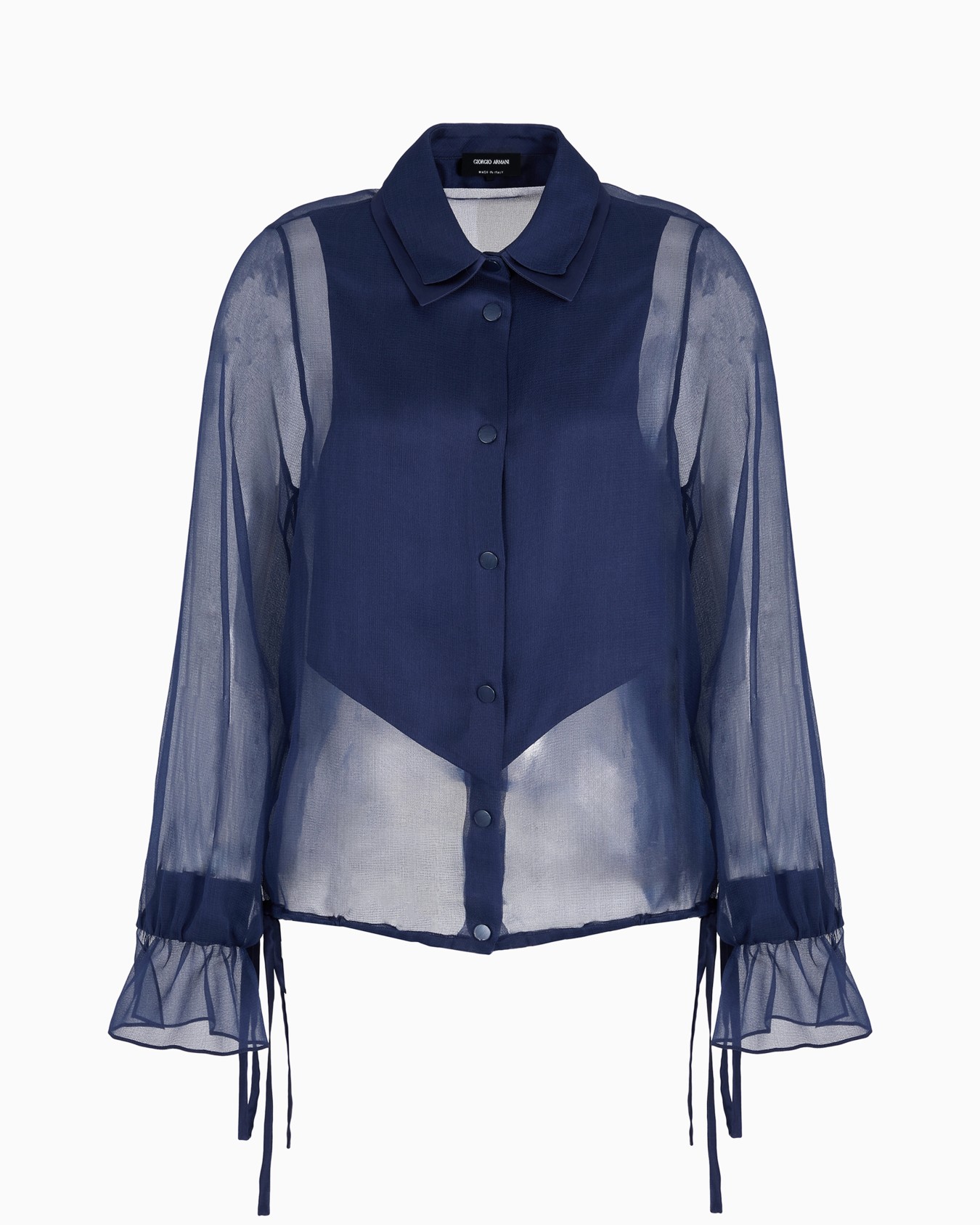 Silk organza shirt with plastron Slide 0