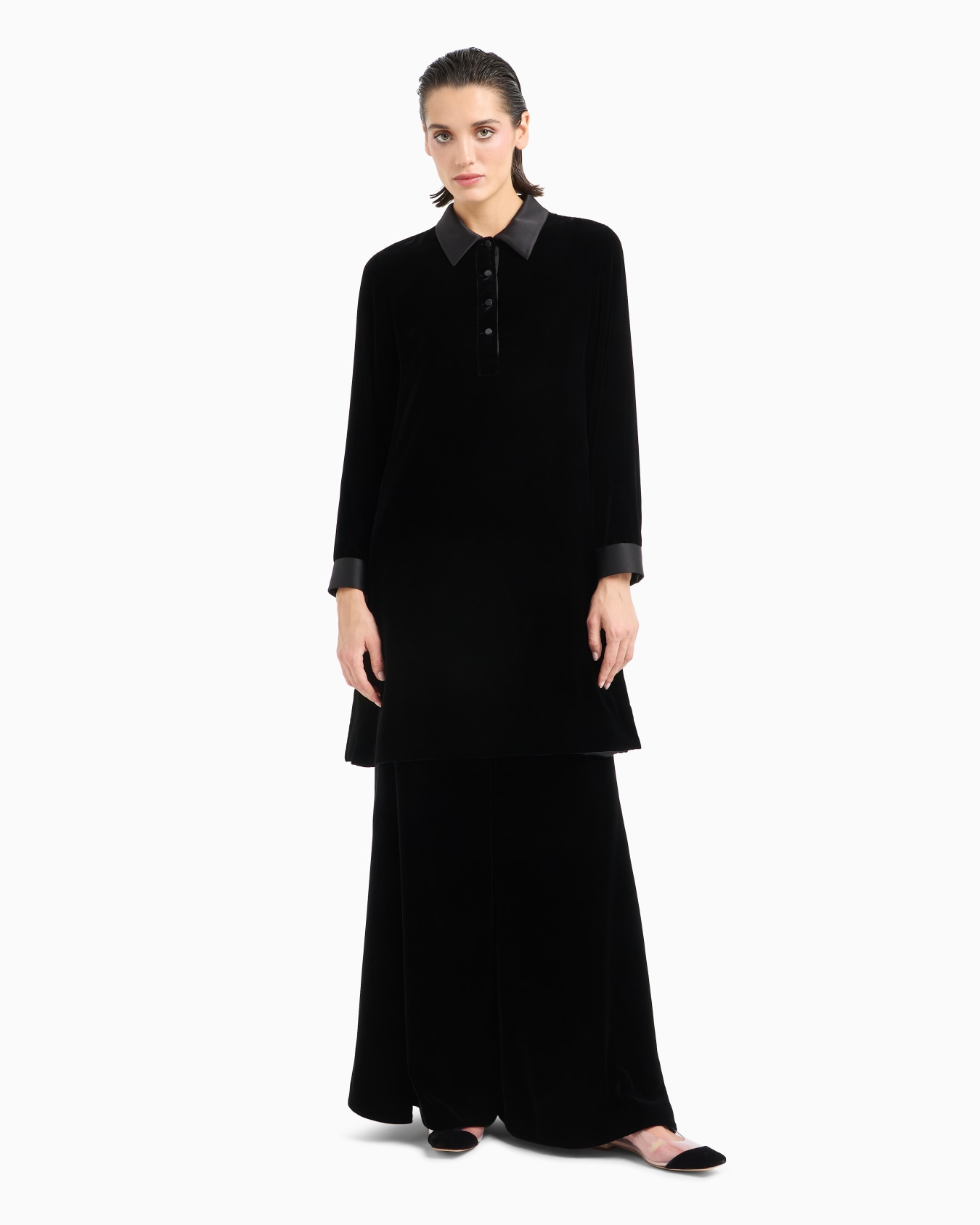 Velvet and silk long-sleeved tunic Slide 1