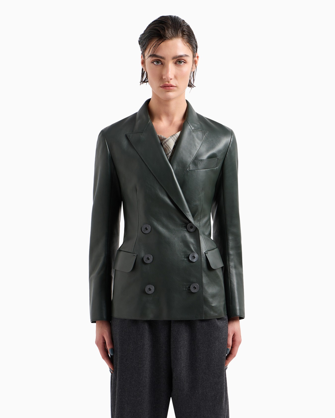 Double-breasted jacket in nappa leather Slide 2