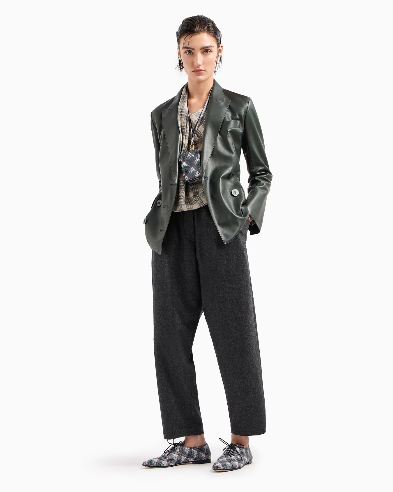 Double-breasted jacket in nappa leather Slide 4
