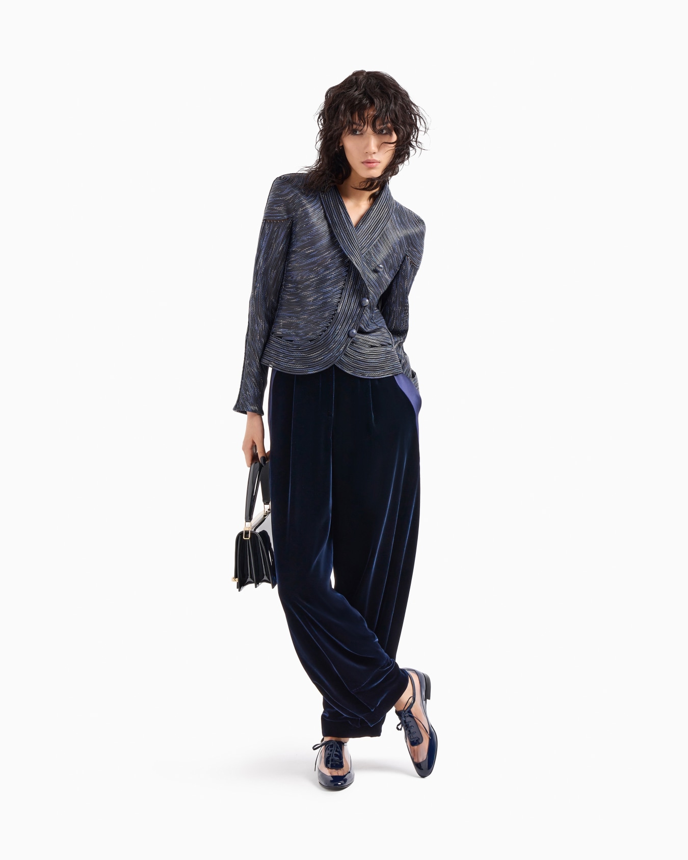 Embroidered nappa leather single-breasted jacket Slide 2