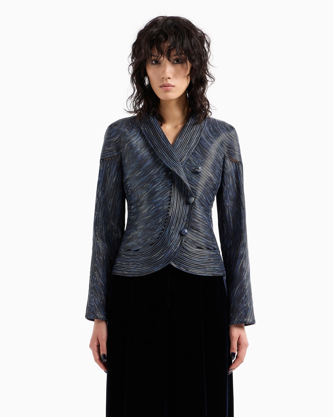 Embroidered nappa leather single-breasted jacket Slide 4
