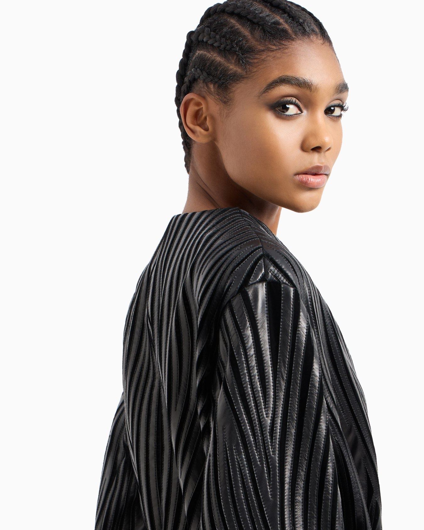 Embroidered nappa leather and velvet coat Slide 5