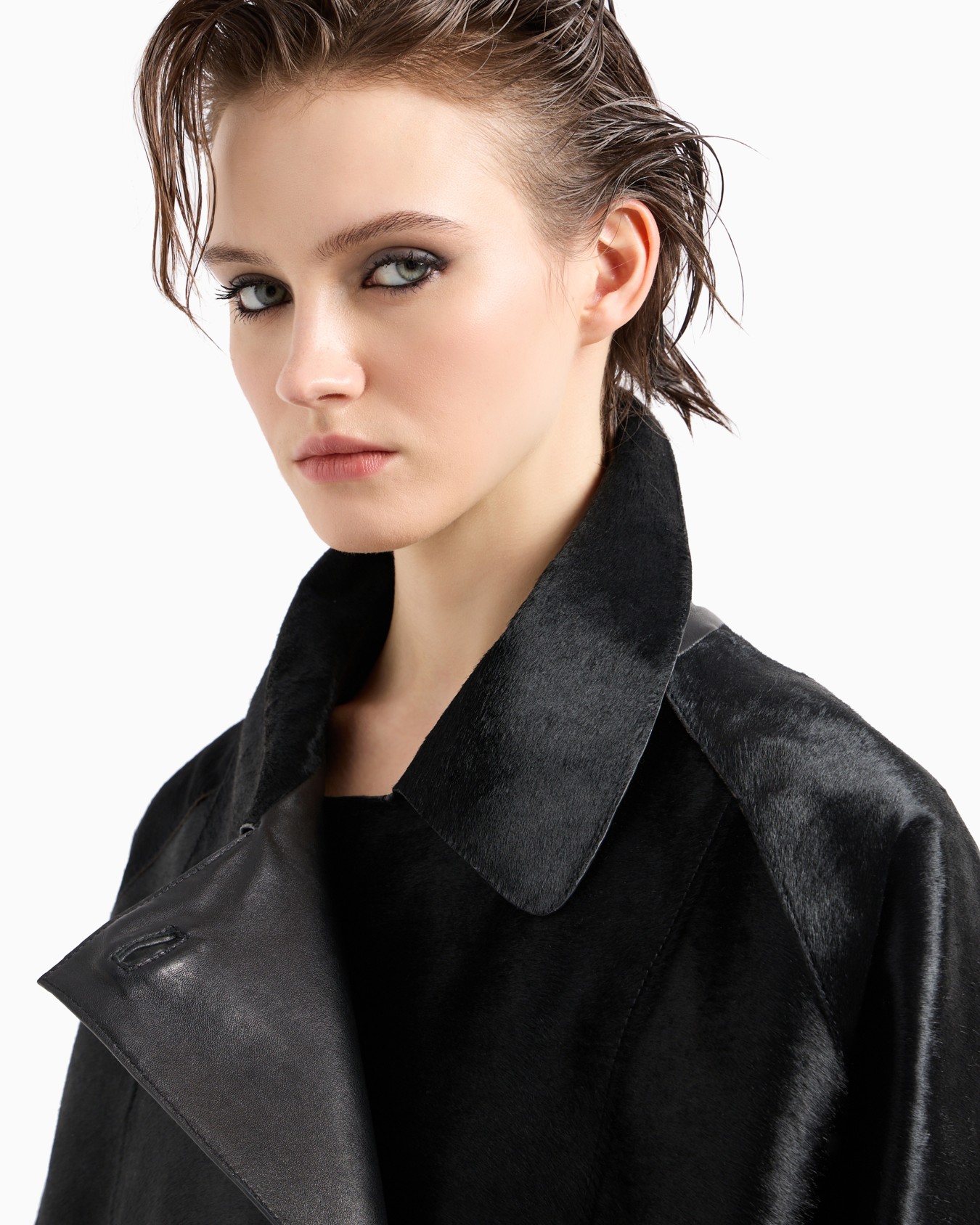Pony skin-effect leather double-breasted pea coat Slide 4
