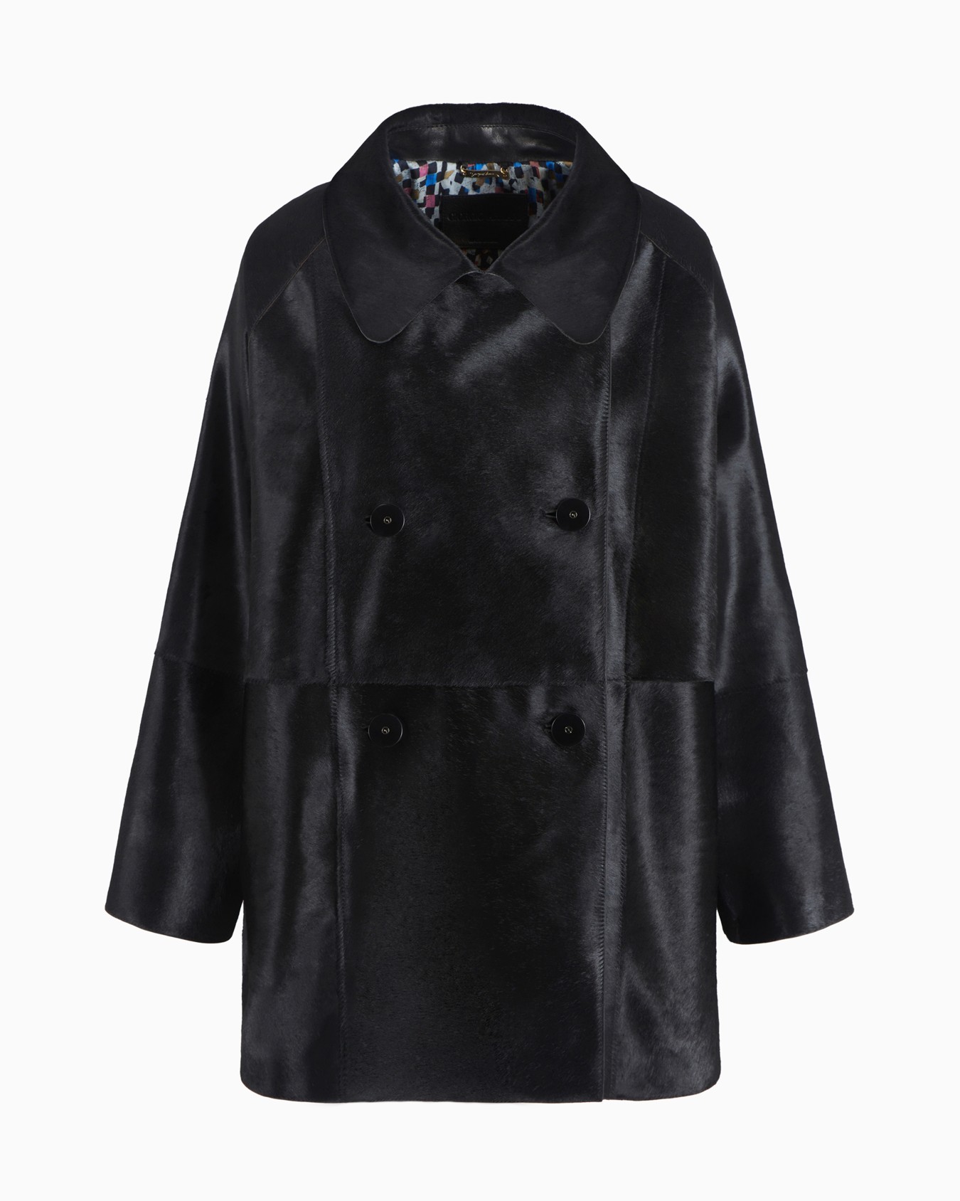 Pony skin-effect leather double-breasted pea coat Slide 0