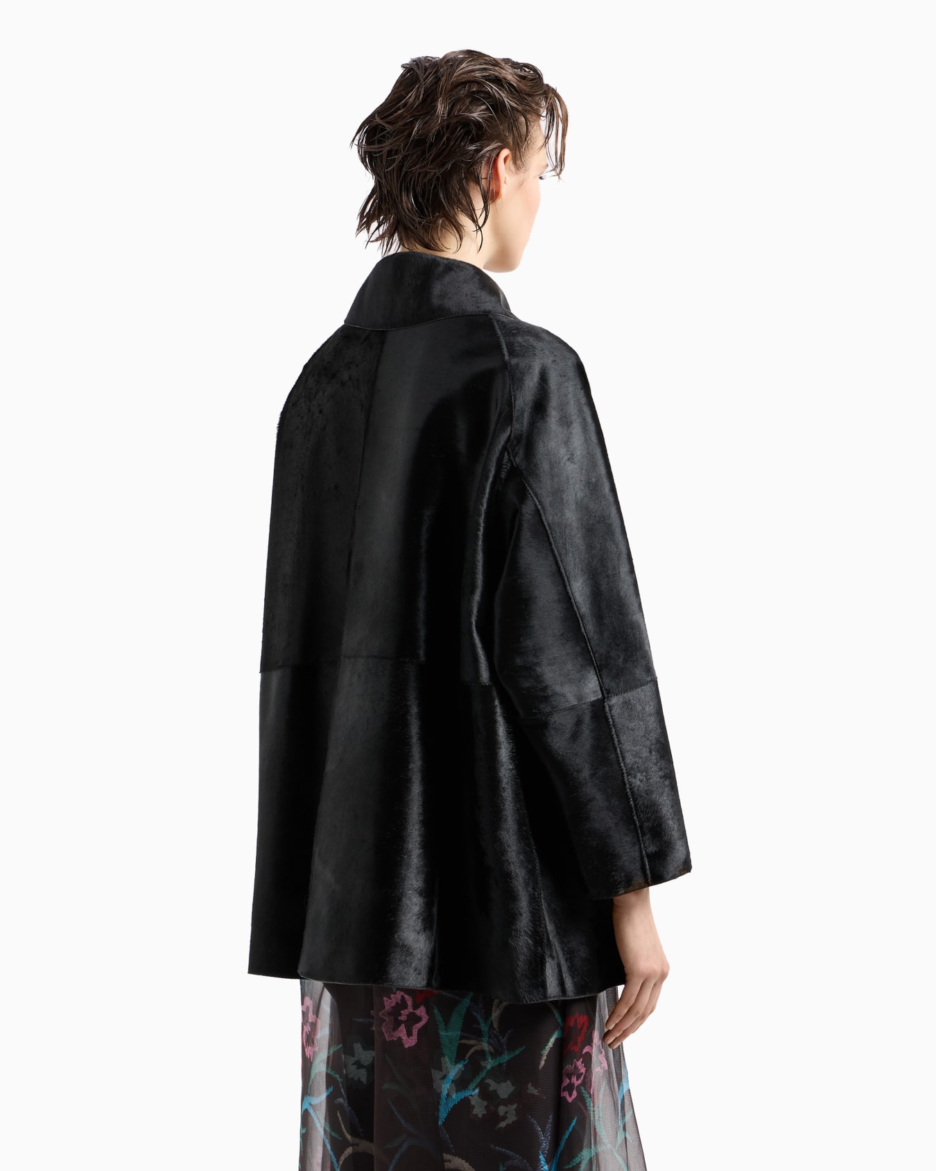 Pony skin-effect leather double-breasted pea coat Slide 2