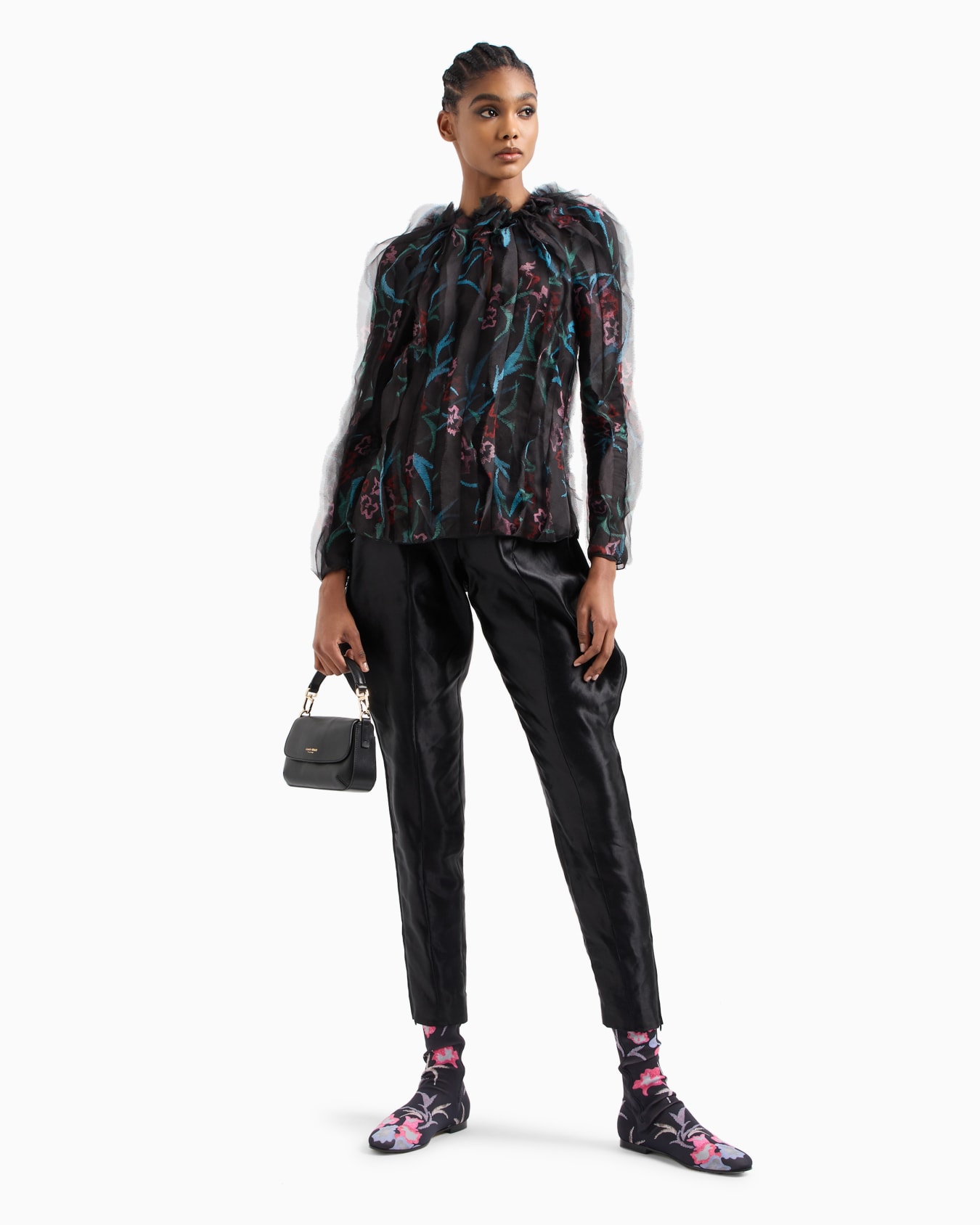 Camicia a maniche lunghe in organza di seta con stampa floreale Slide 4