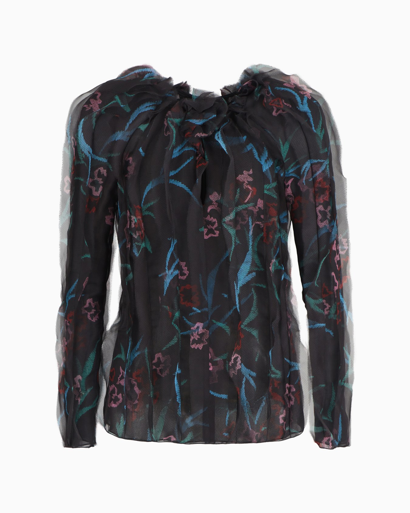 Camicia a maniche lunghe in organza di seta con stampa floreale Slide 0
