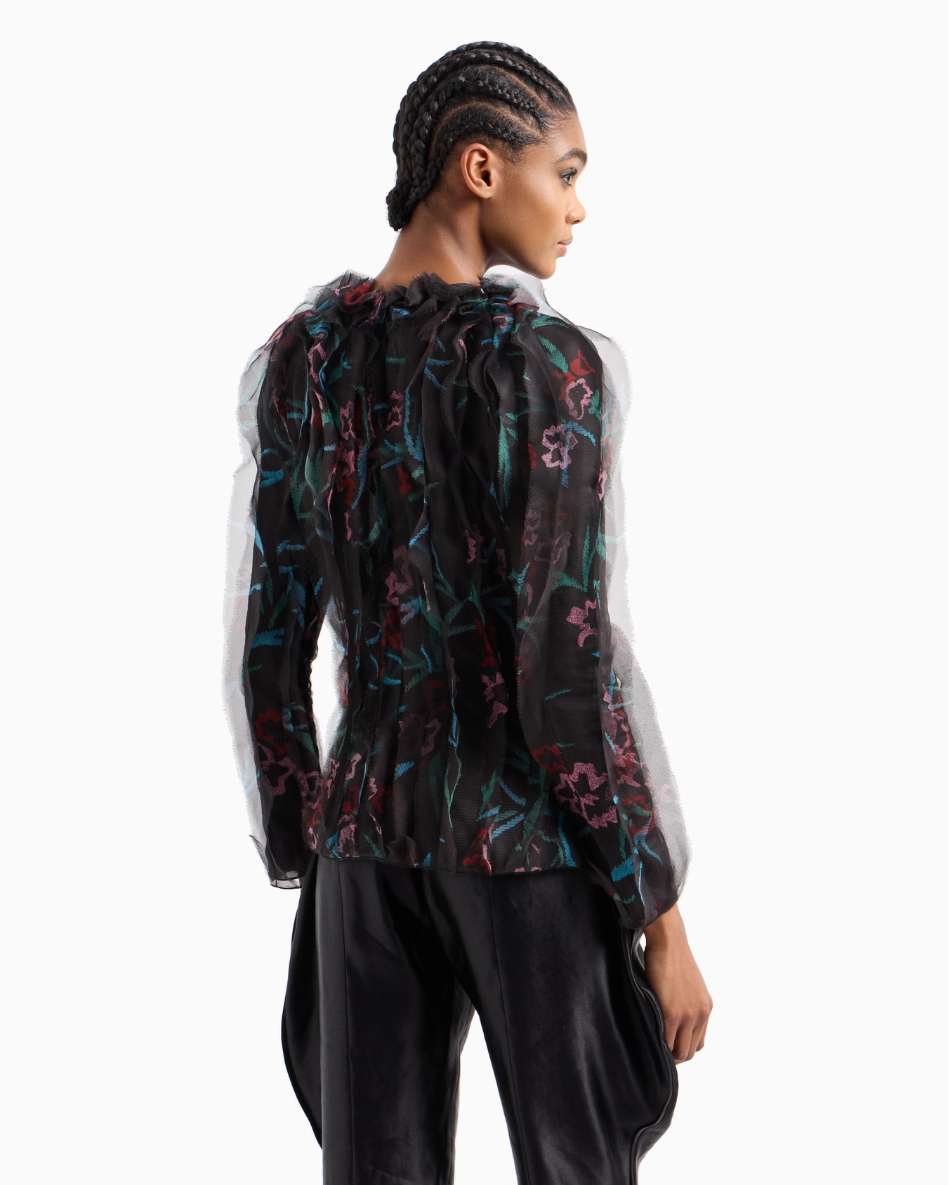 Camicia a maniche lunghe in organza di seta con stampa floreale Slide 3