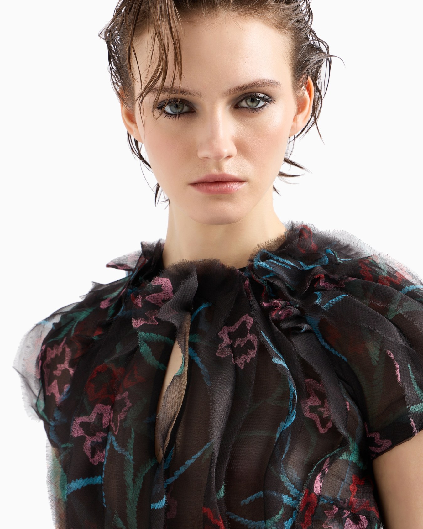 Robe longue en organza de soie avec imprimé floral Diapositive 5