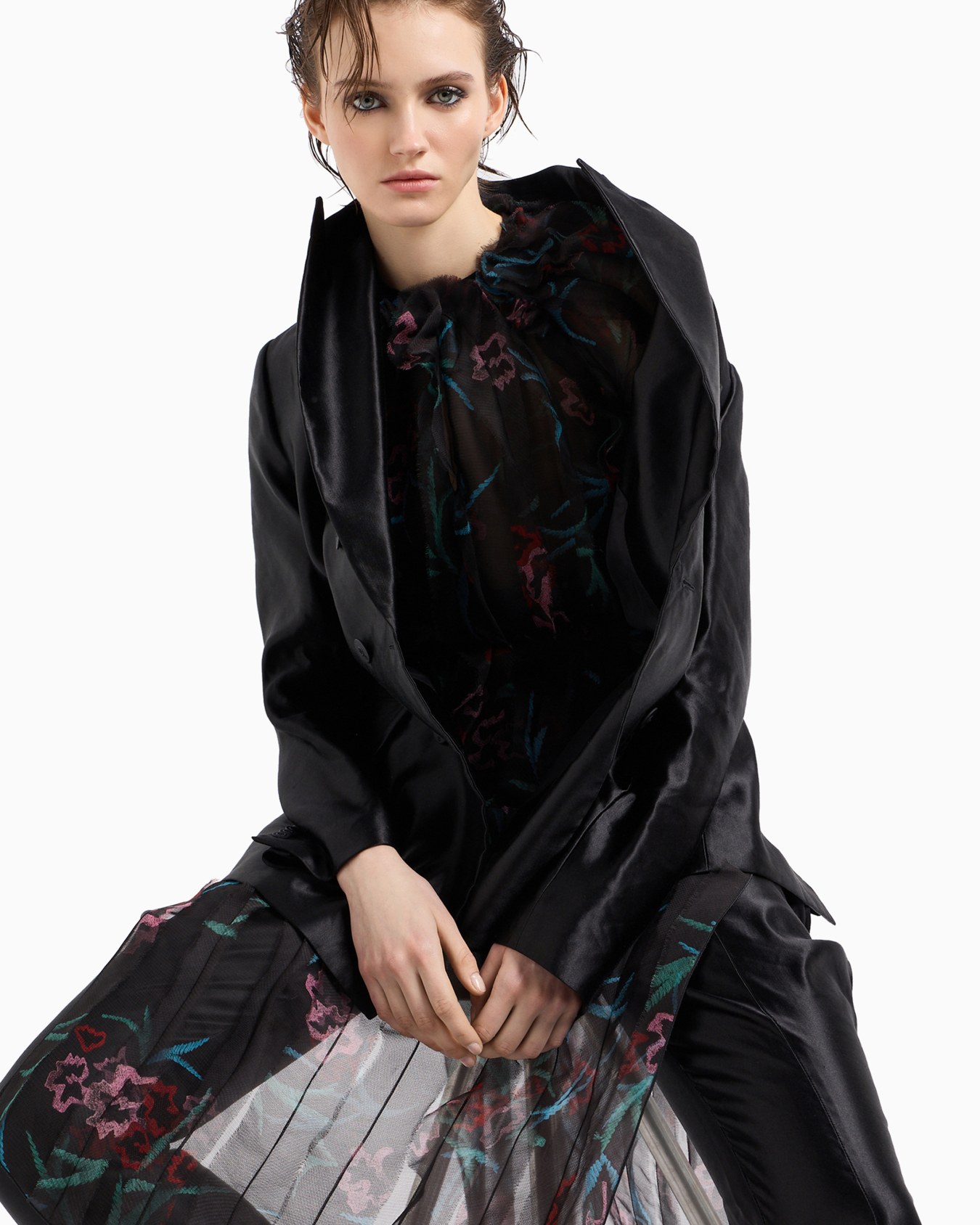 Robe longue en organza de soie avec imprimé floral Diapositive 6
