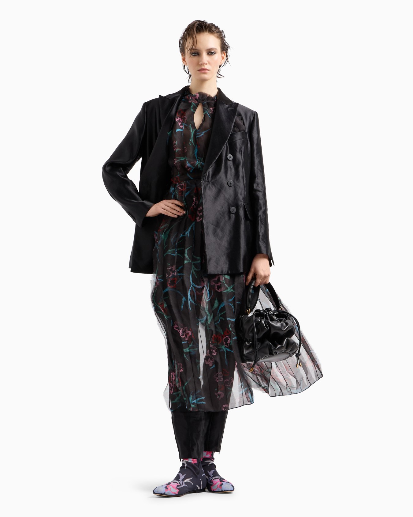 Robe longue en organza de soie avec imprimé floral Diapositive 4